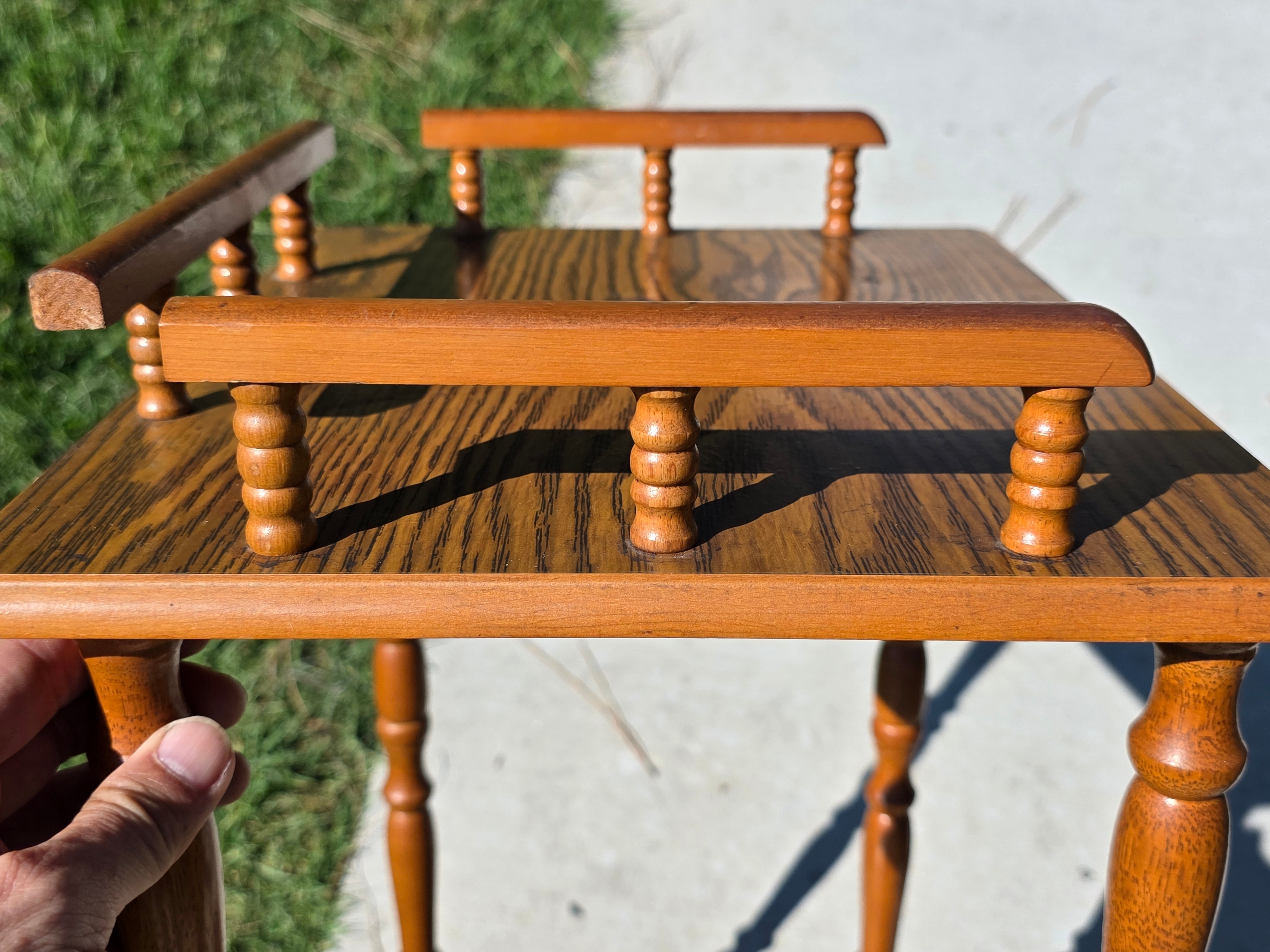 Vintage Oak Finish Telephone Stand Cabinet Spindle Gallery Top Drawer Shelf