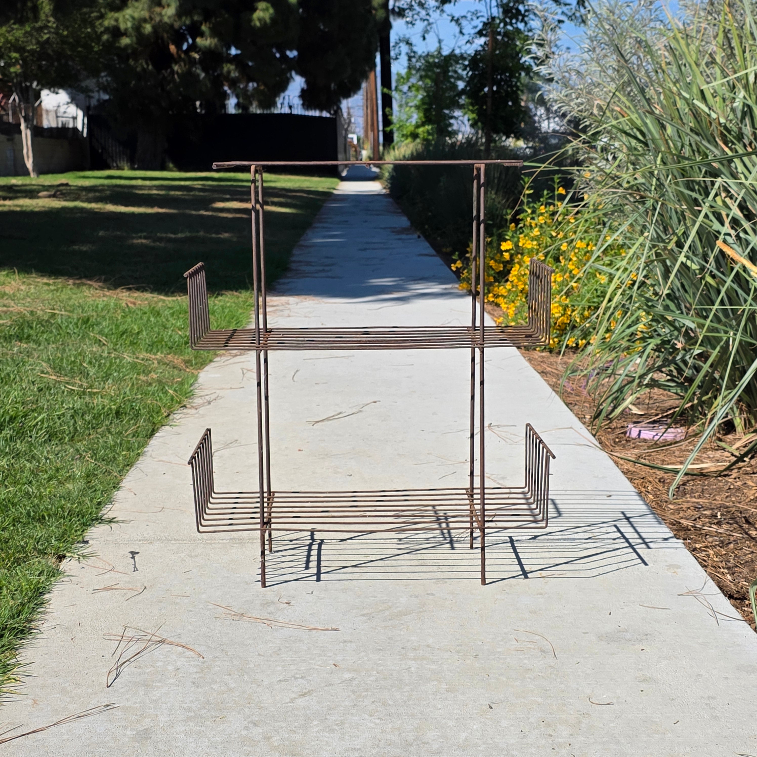 Vintage MCM Record Magazine Rack Iron Wire Plant Stand Industrial Rustic Heavy
