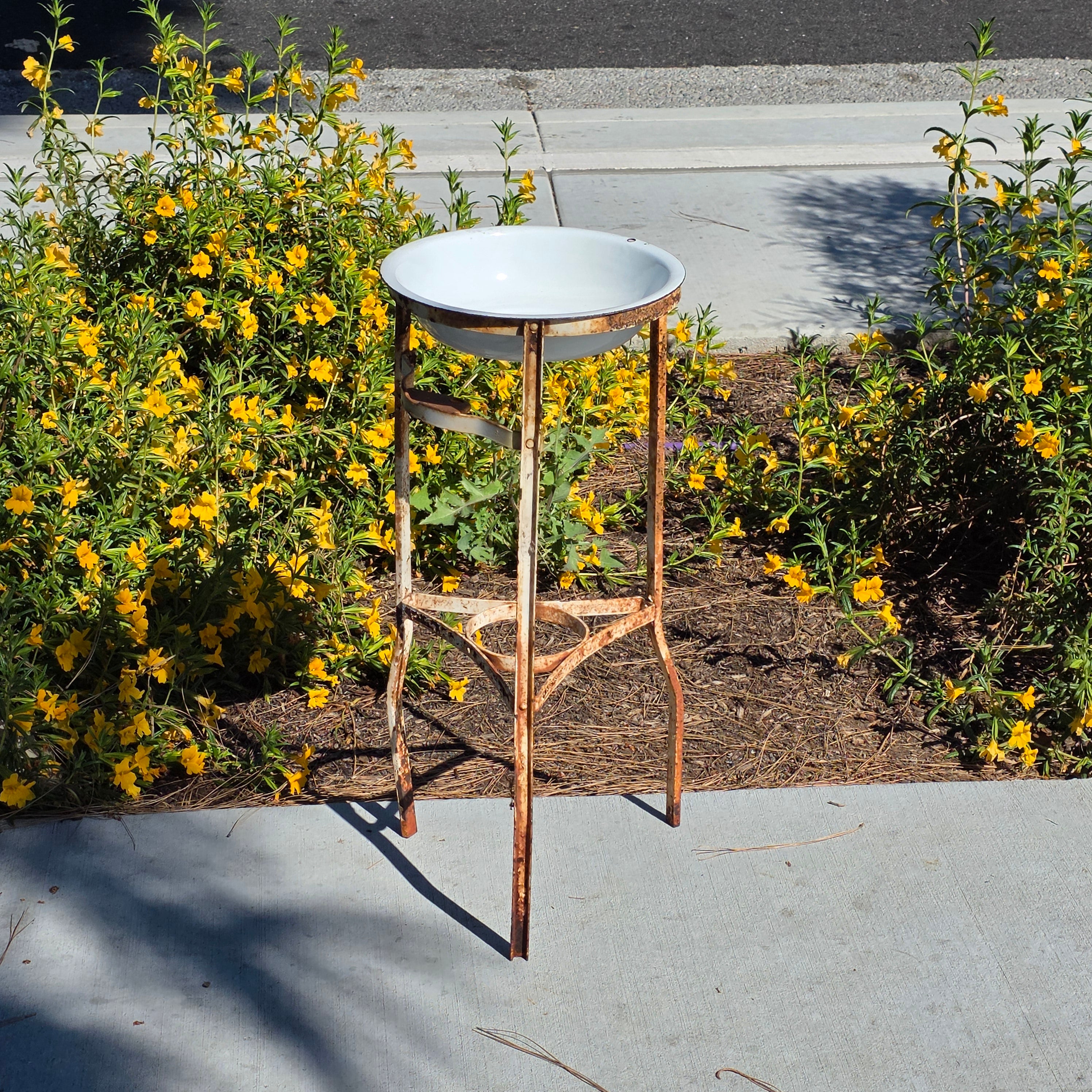 Vintage Industrial Wash Stand Water Cooler Base Enamel Bowl Farmhouse Garden