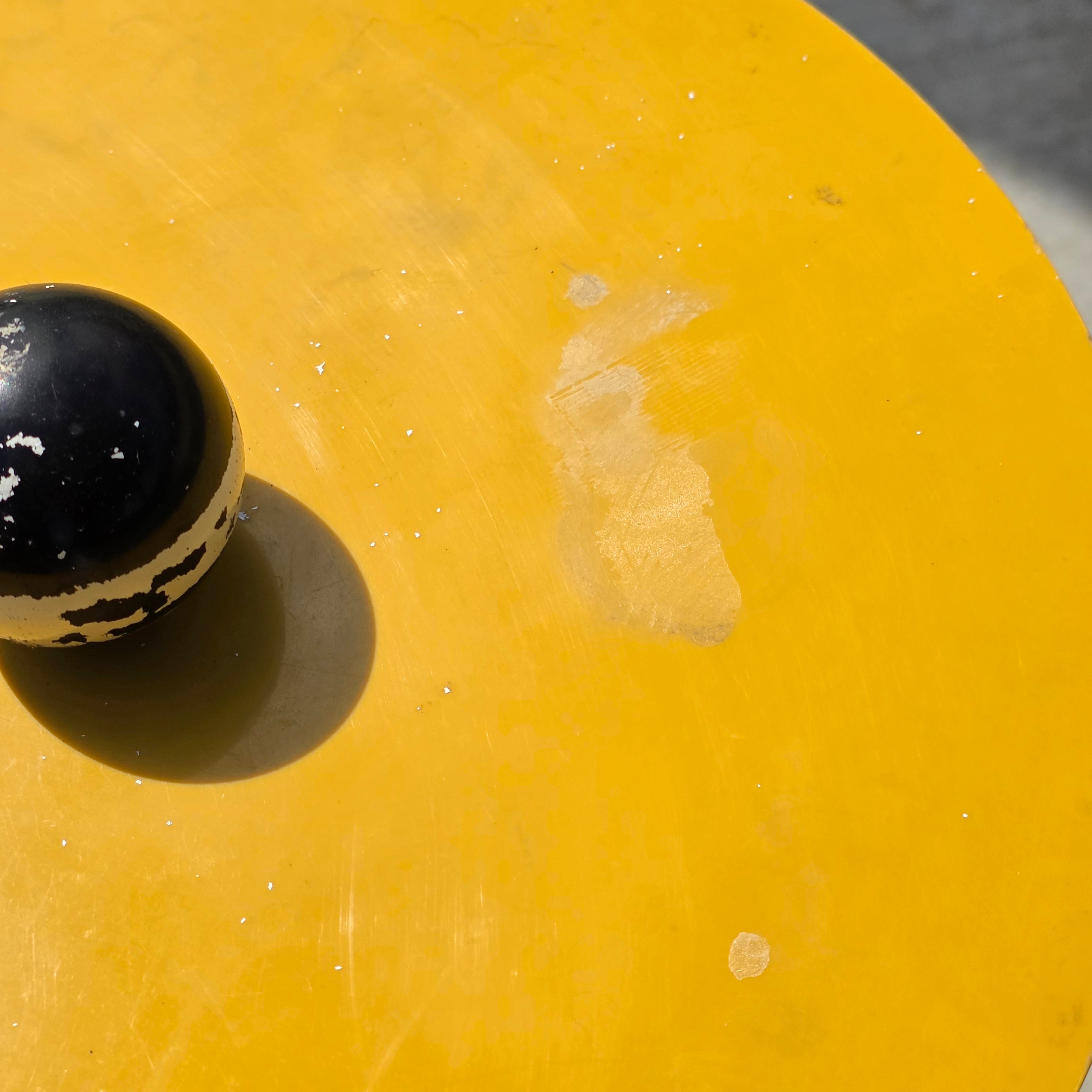 Vintage Mid Century Modern Yellow Plastic Laundry Hamper Scalloped Lid 1960s Retro
