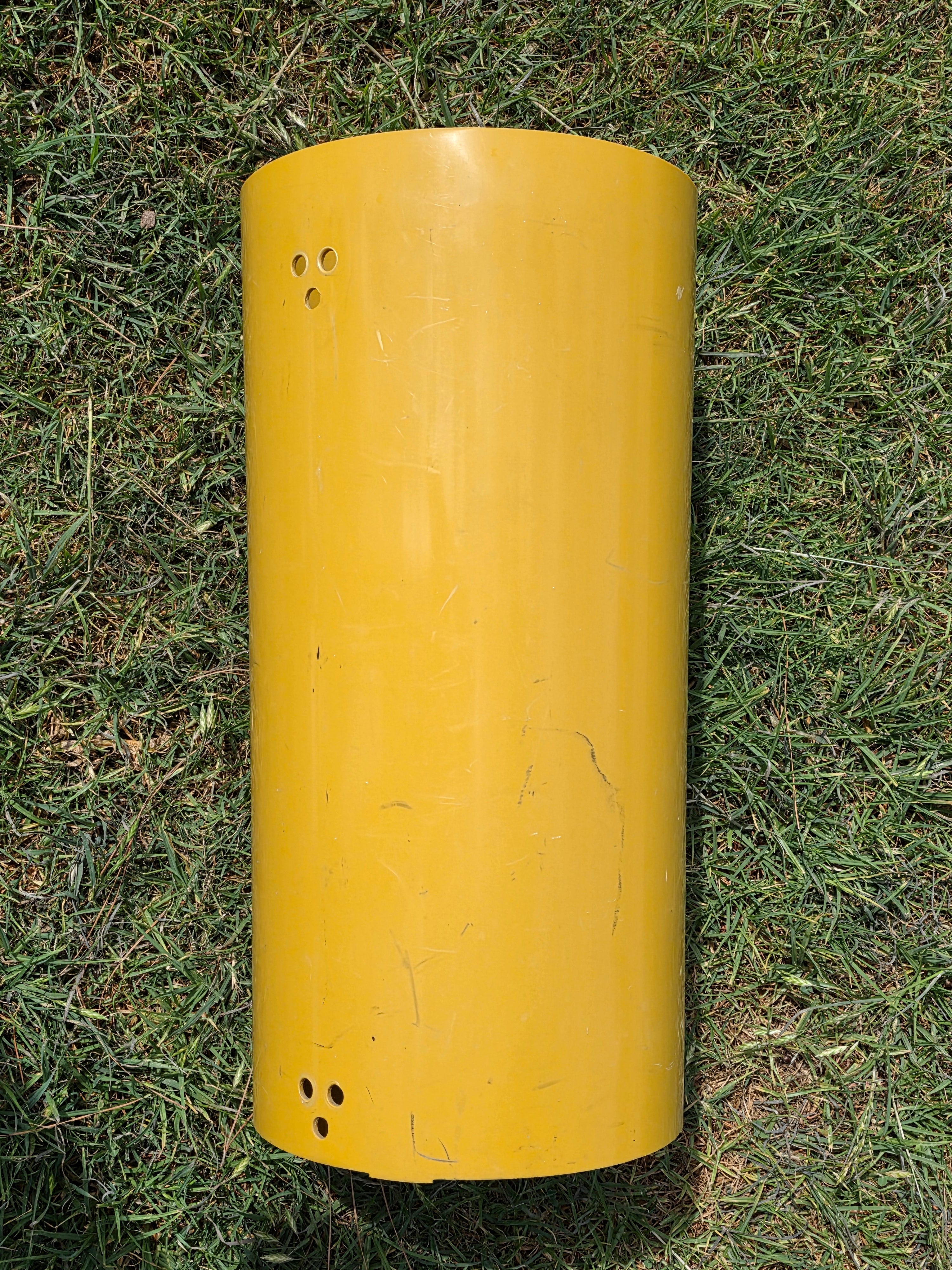 Vintage Mid Century Modern Yellow Plastic Laundry Hamper Scalloped Lid 1960s Retro