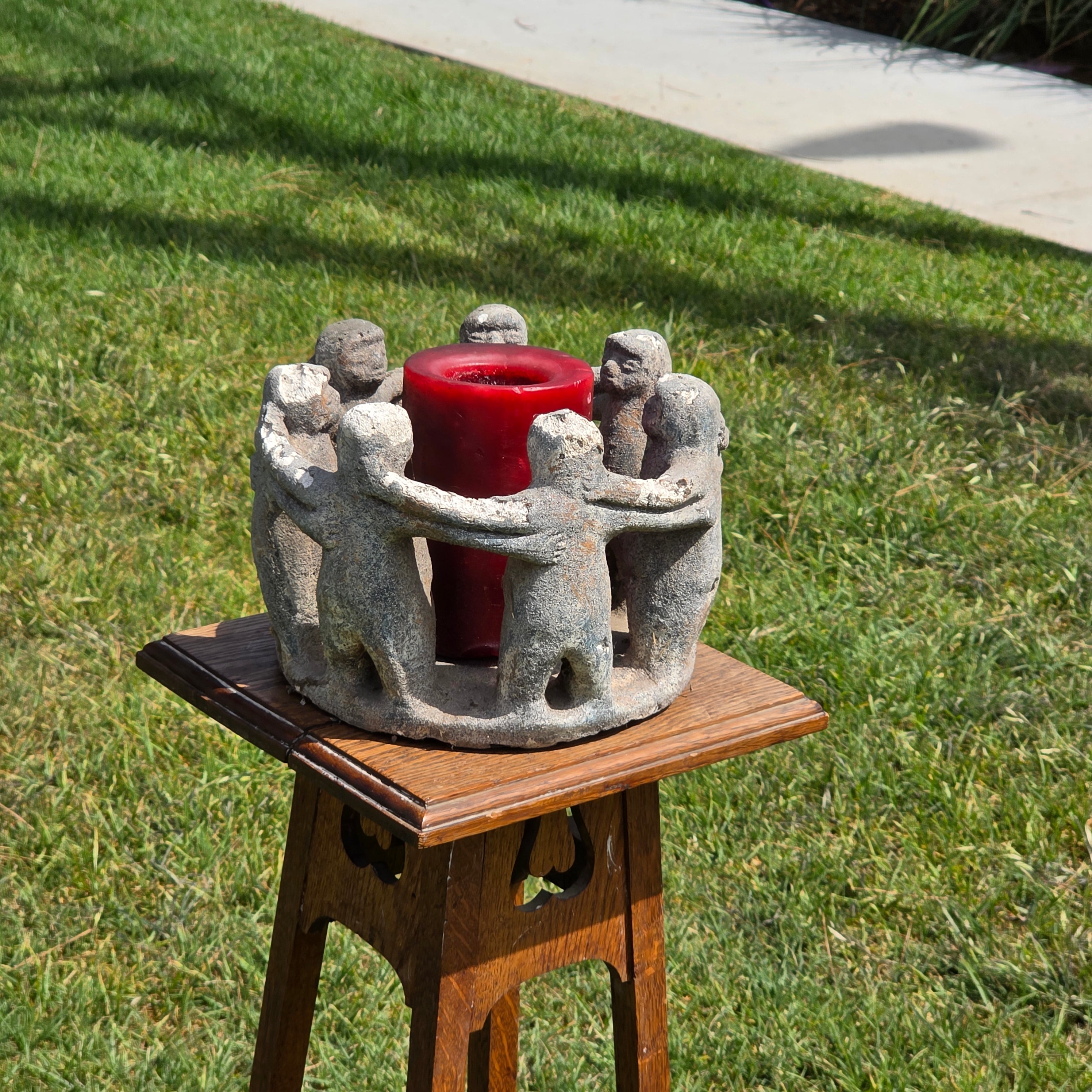 Vintage Circle of Friends Candle Holder 7 People Terracotta Mexican Pottery
