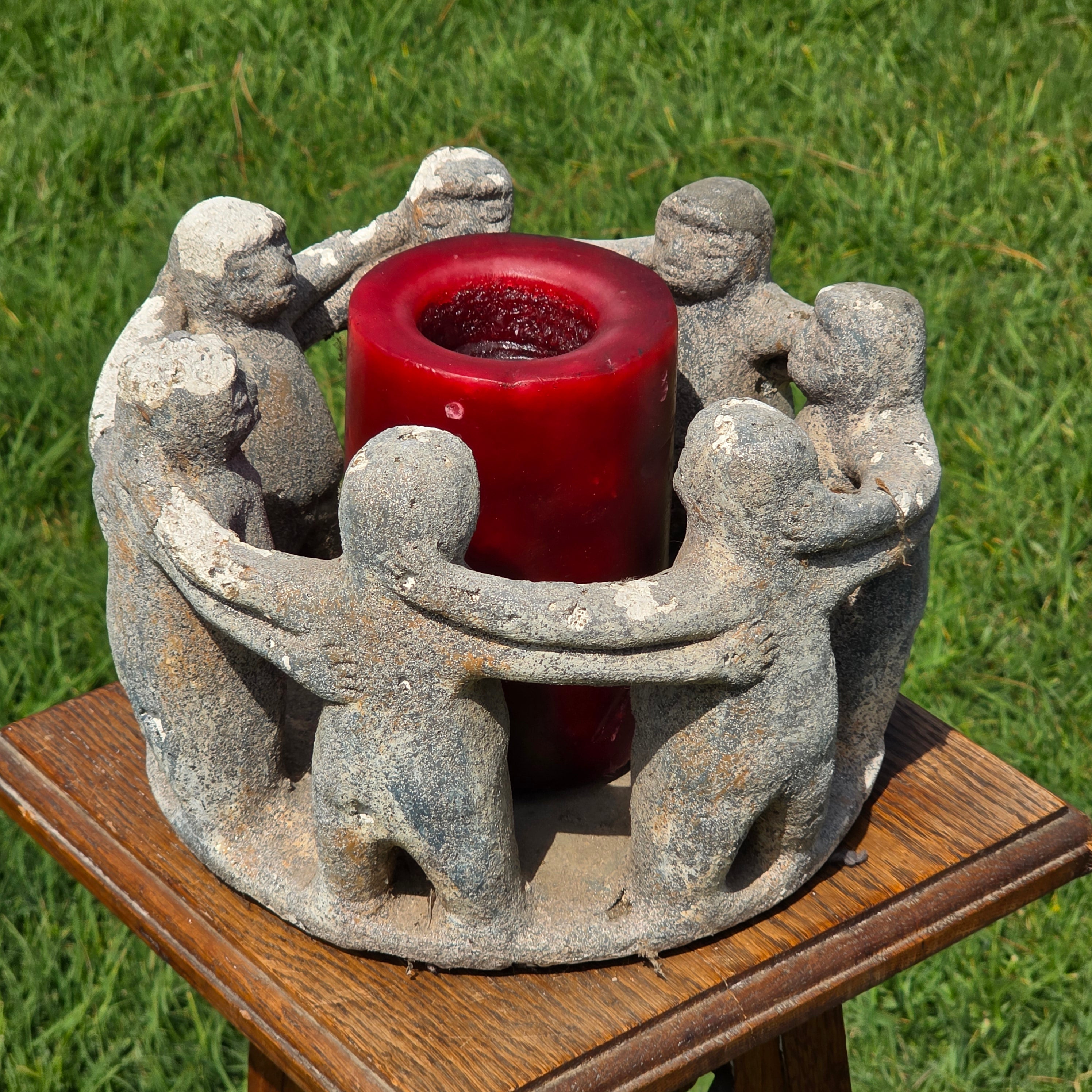 Vintage Circle of Friends Candle Holder 7 People Terracotta Mexican Pottery