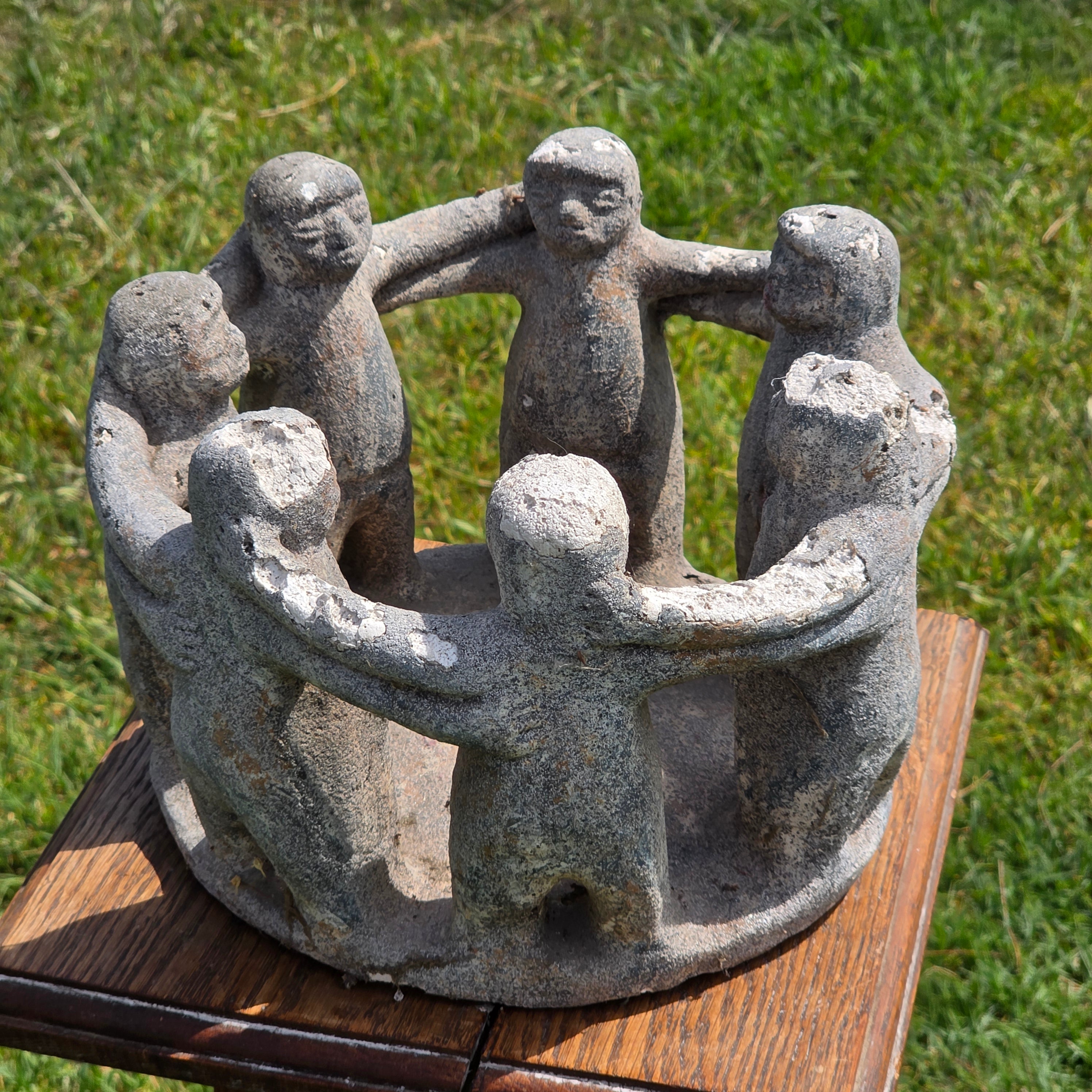Vintage Circle of Friends Candle Holder 7 People Terracotta Mexican Pottery