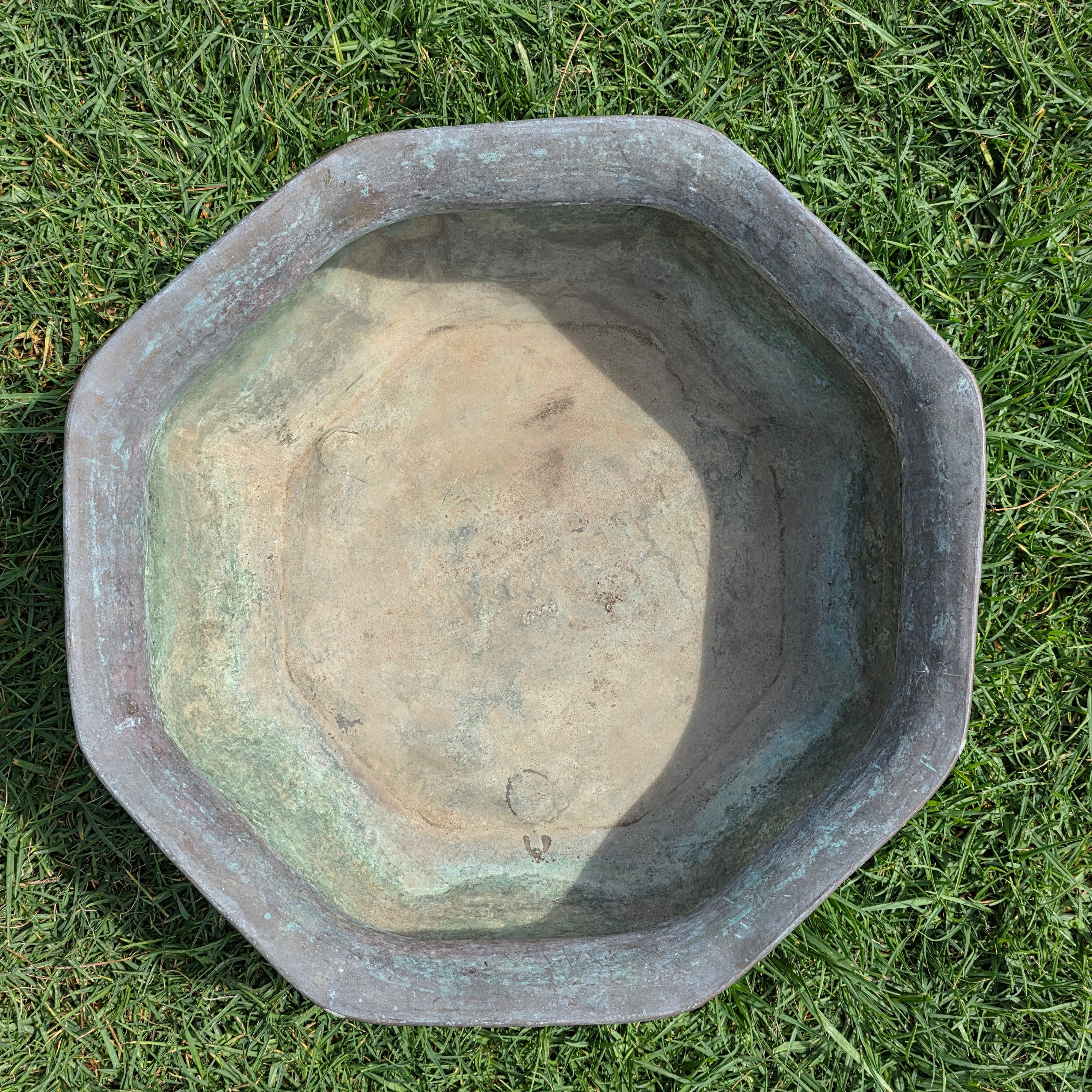 Vintage Octagon Copper Cauldron Planter Pot Paw Feet Ring Handles Large 16"
