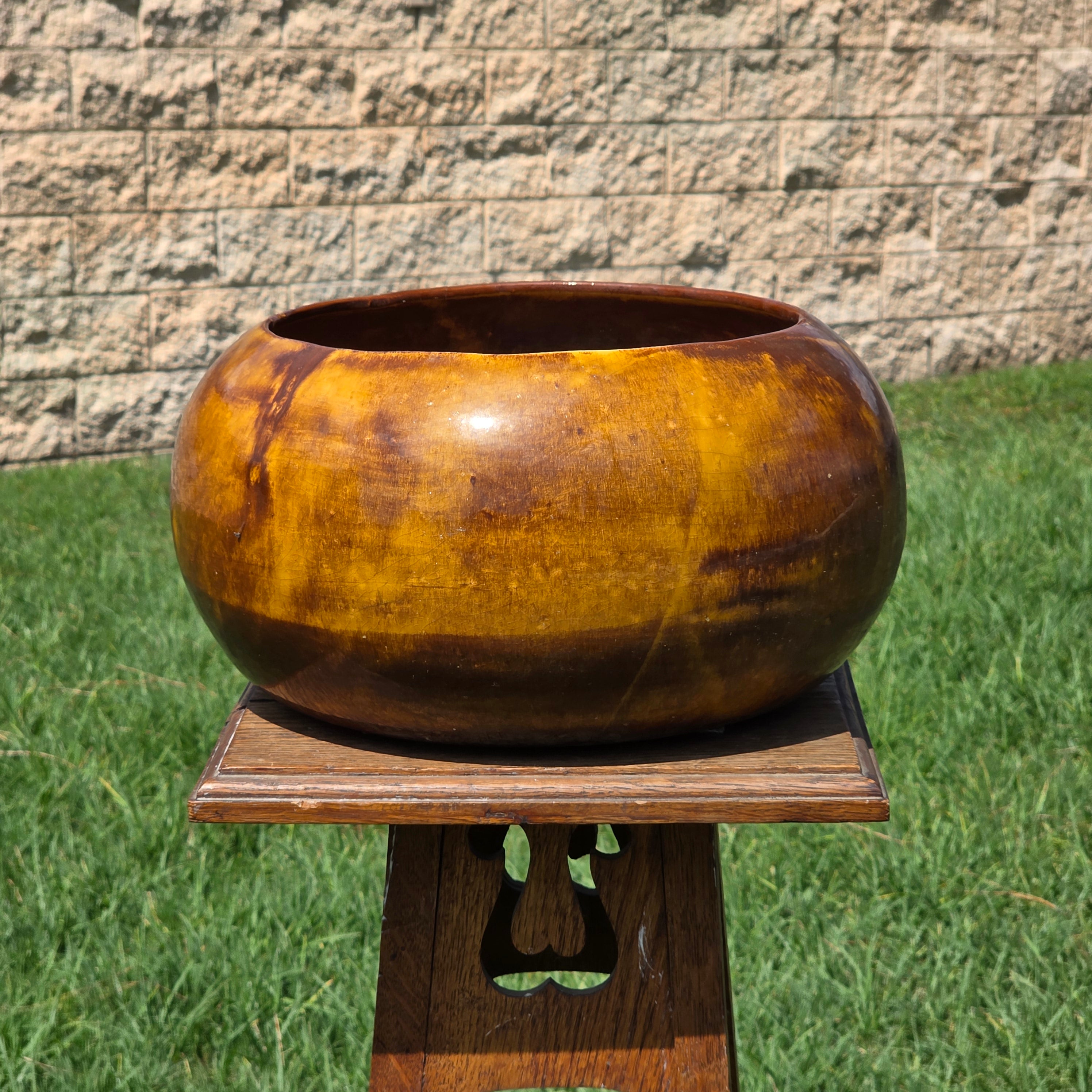 Vintage Frank Moreno Style Studio Pottery Bowl Amber Glaze MCM California 13"