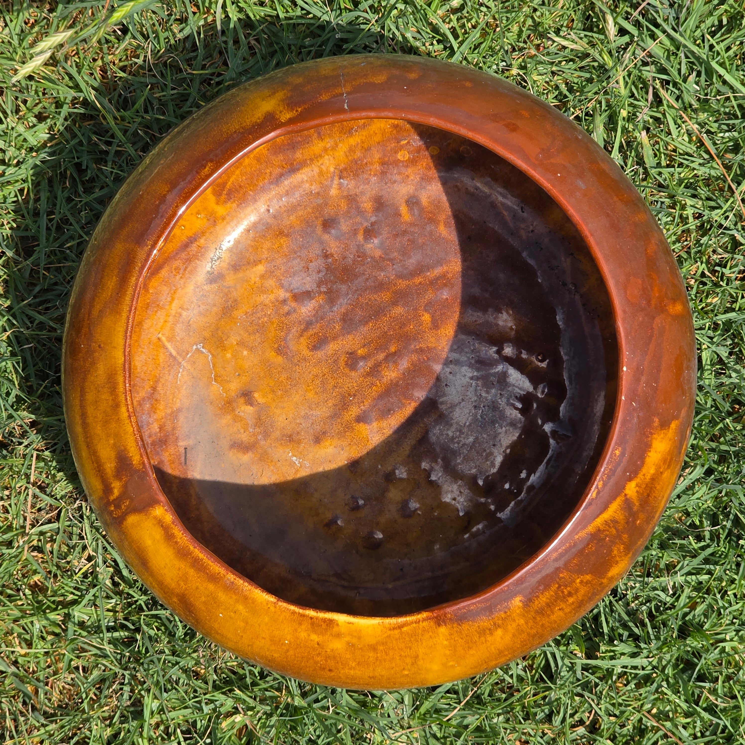 Vintage Frank Moreno Style Studio Pottery Bowl Amber Glaze MCM California 13"