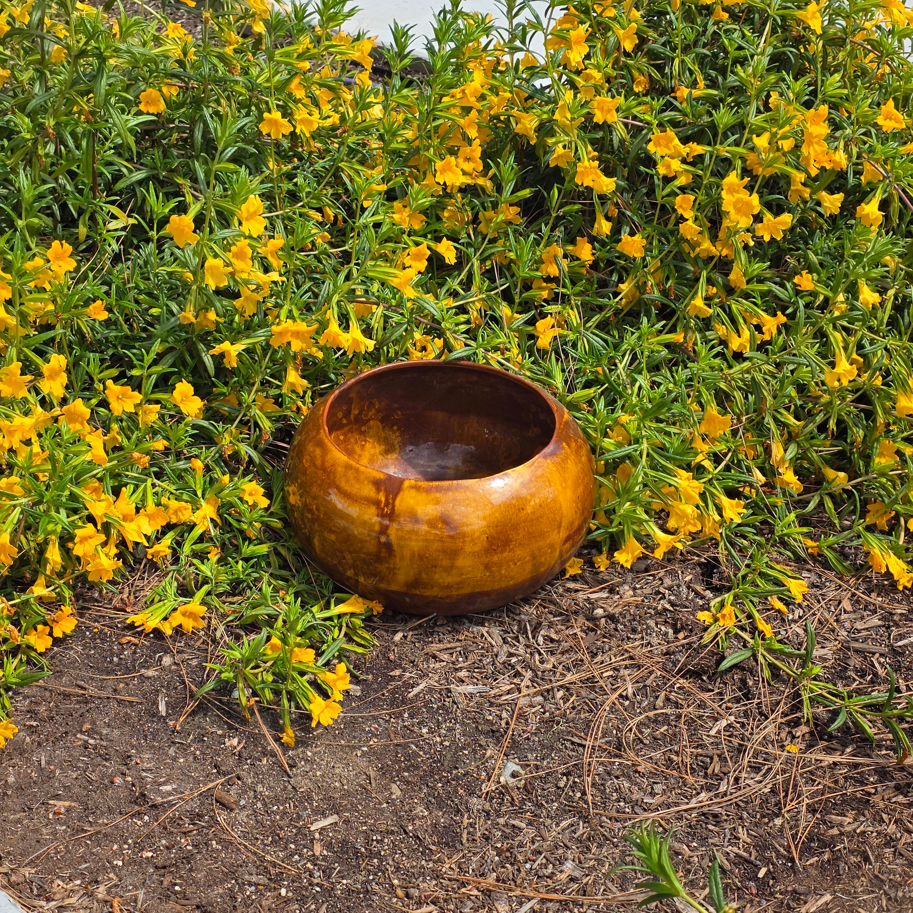 Vintage Frank Moreno Style Studio Pottery Bowl Amber Glaze MCM California 13"