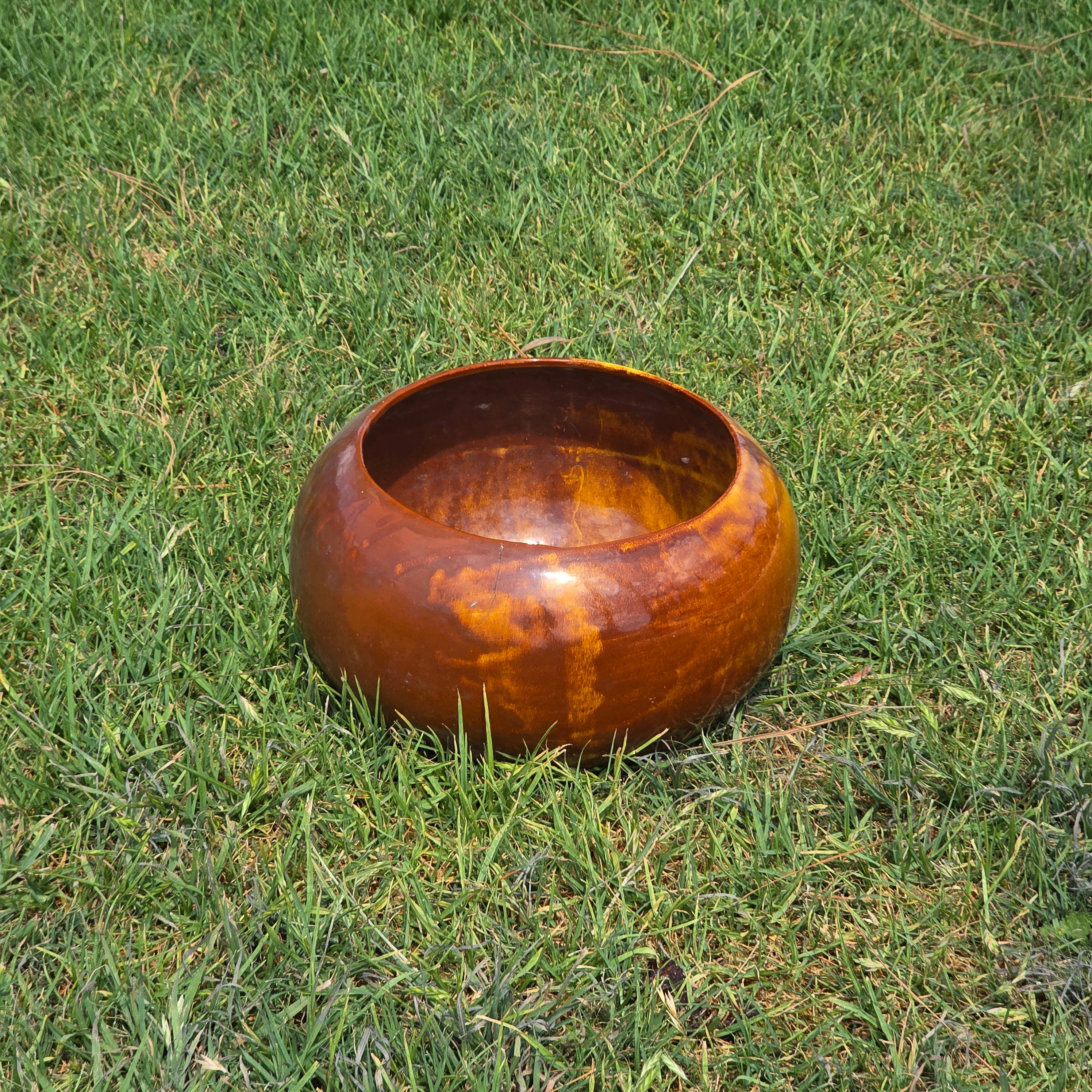 Vintage Frank Moreno Style Studio Pottery Bowl Amber Glaze MCM California 13"