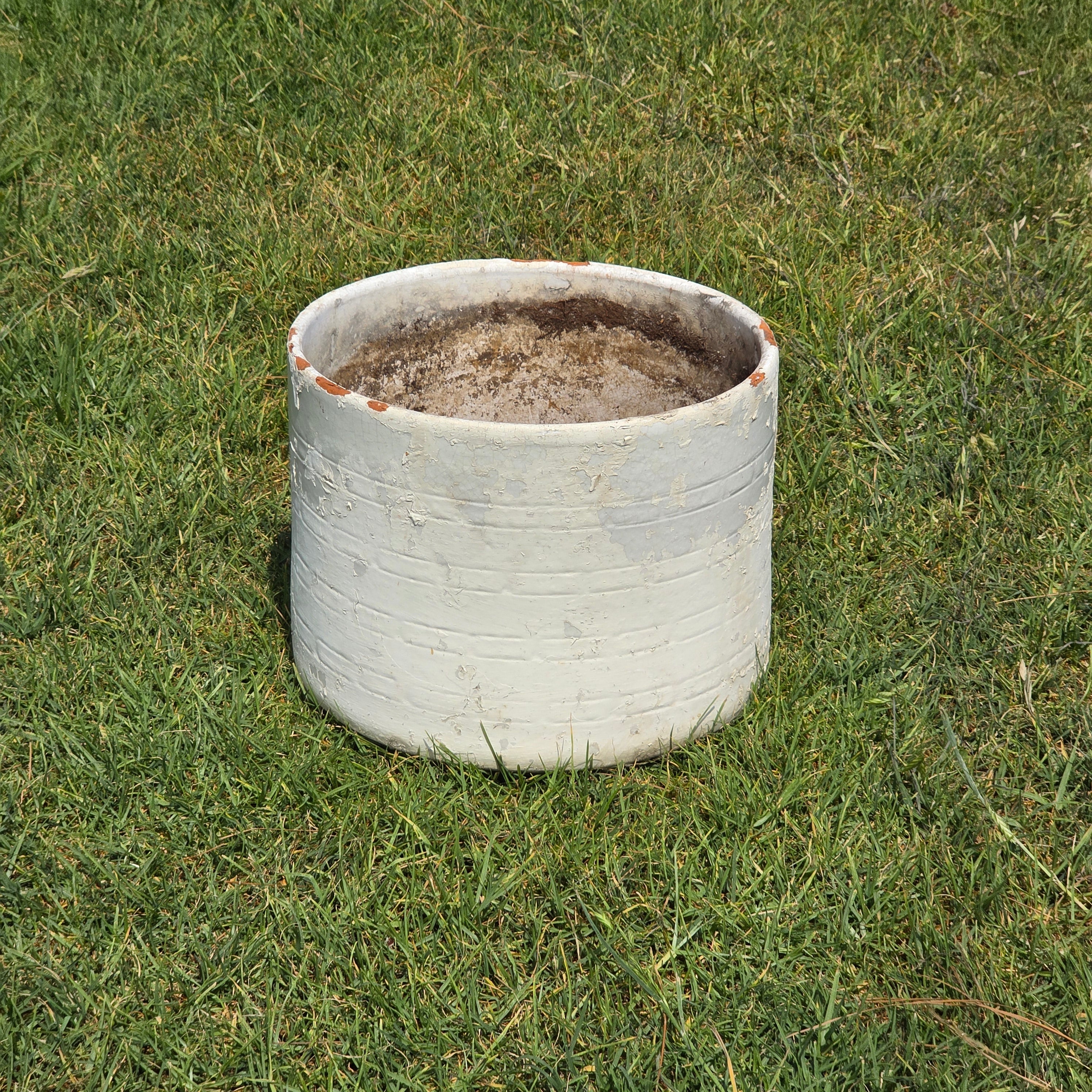 Vintage White Glazed Terracotta Planter Large Round Pot Shabby Chic Garden 14"