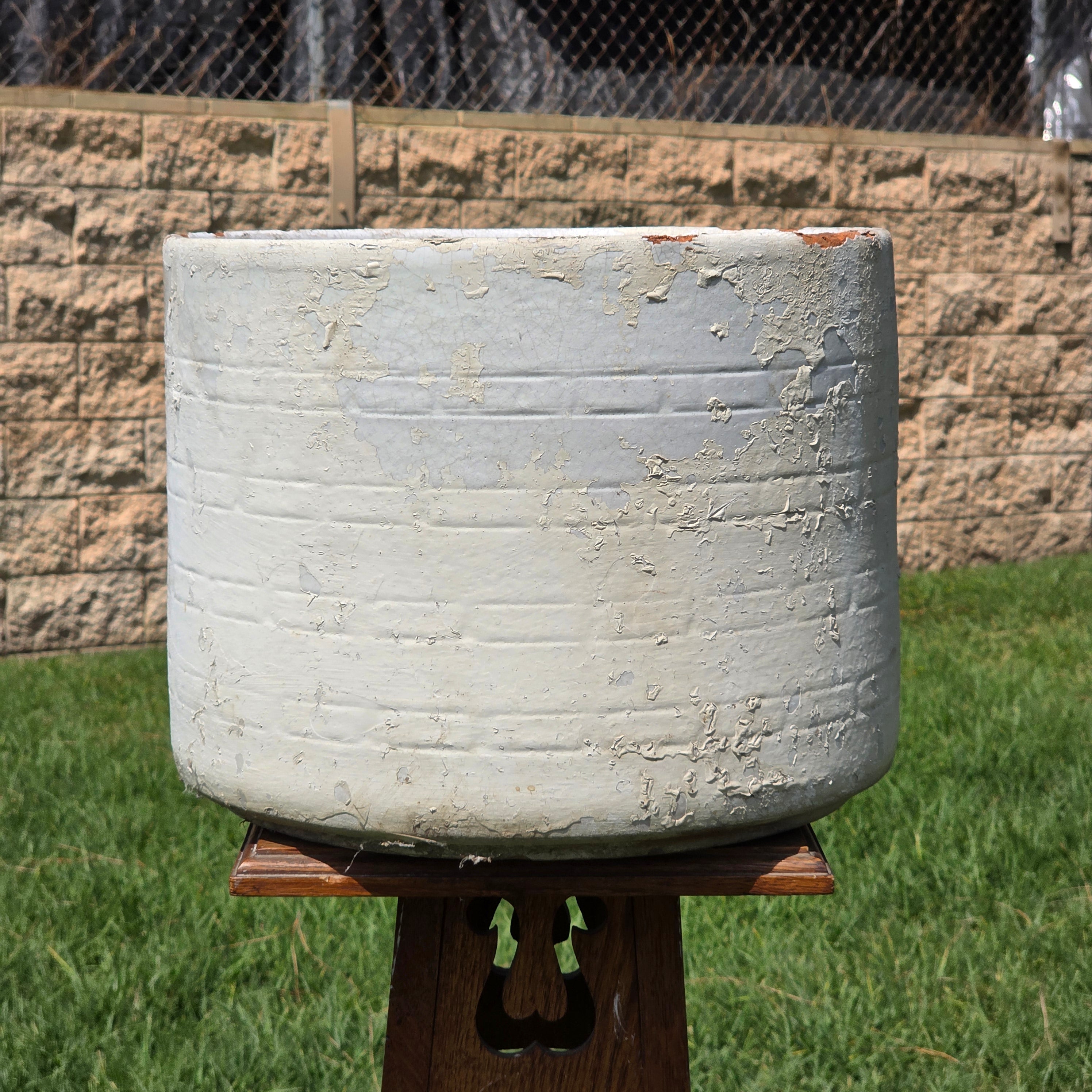 Vintage White Glazed Terracotta Planter Large Round Pot Shabby Chic Garden 14"