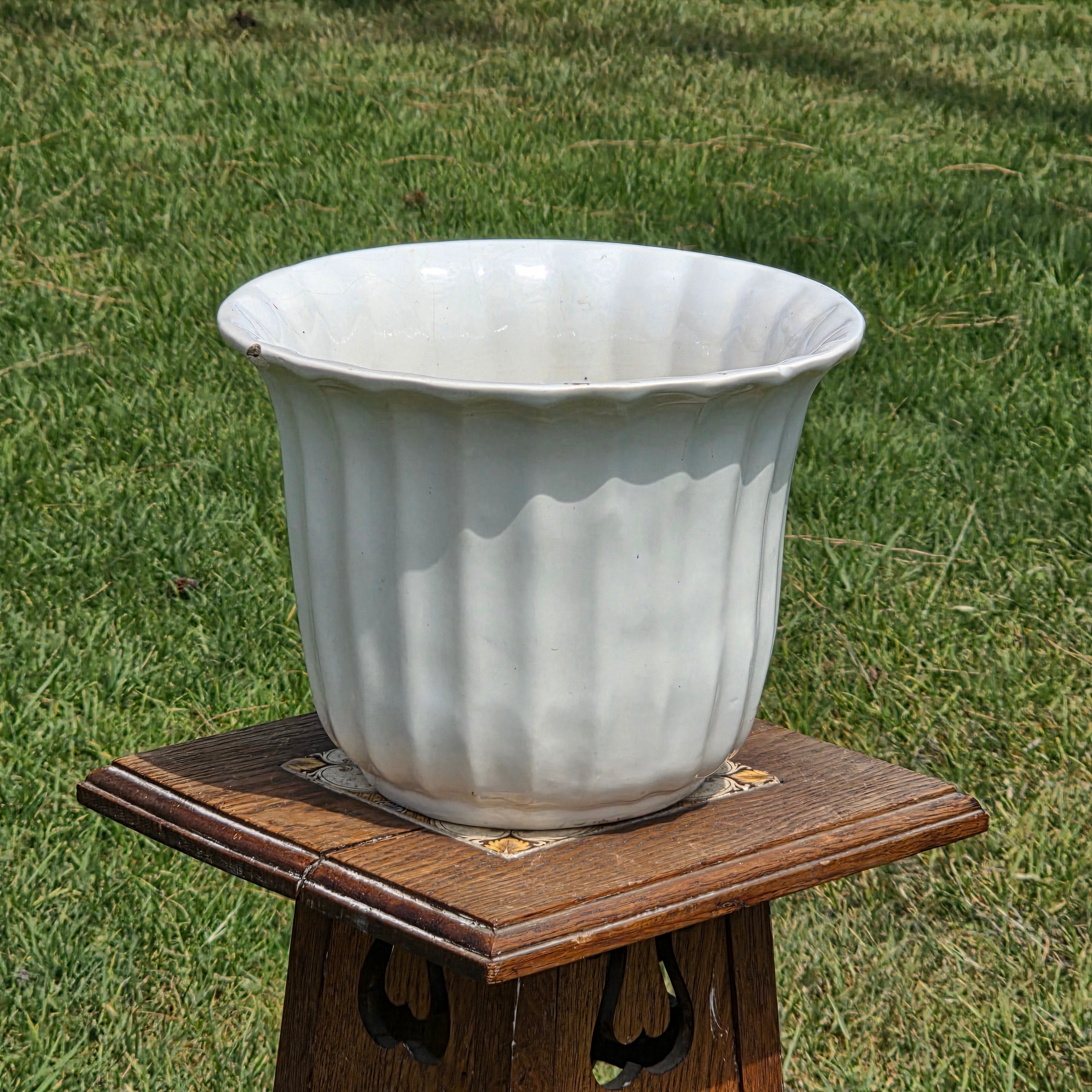 Vintage Maurice Ceramics USA 10 MCM California Pottery White Fluted Planter Bowl
