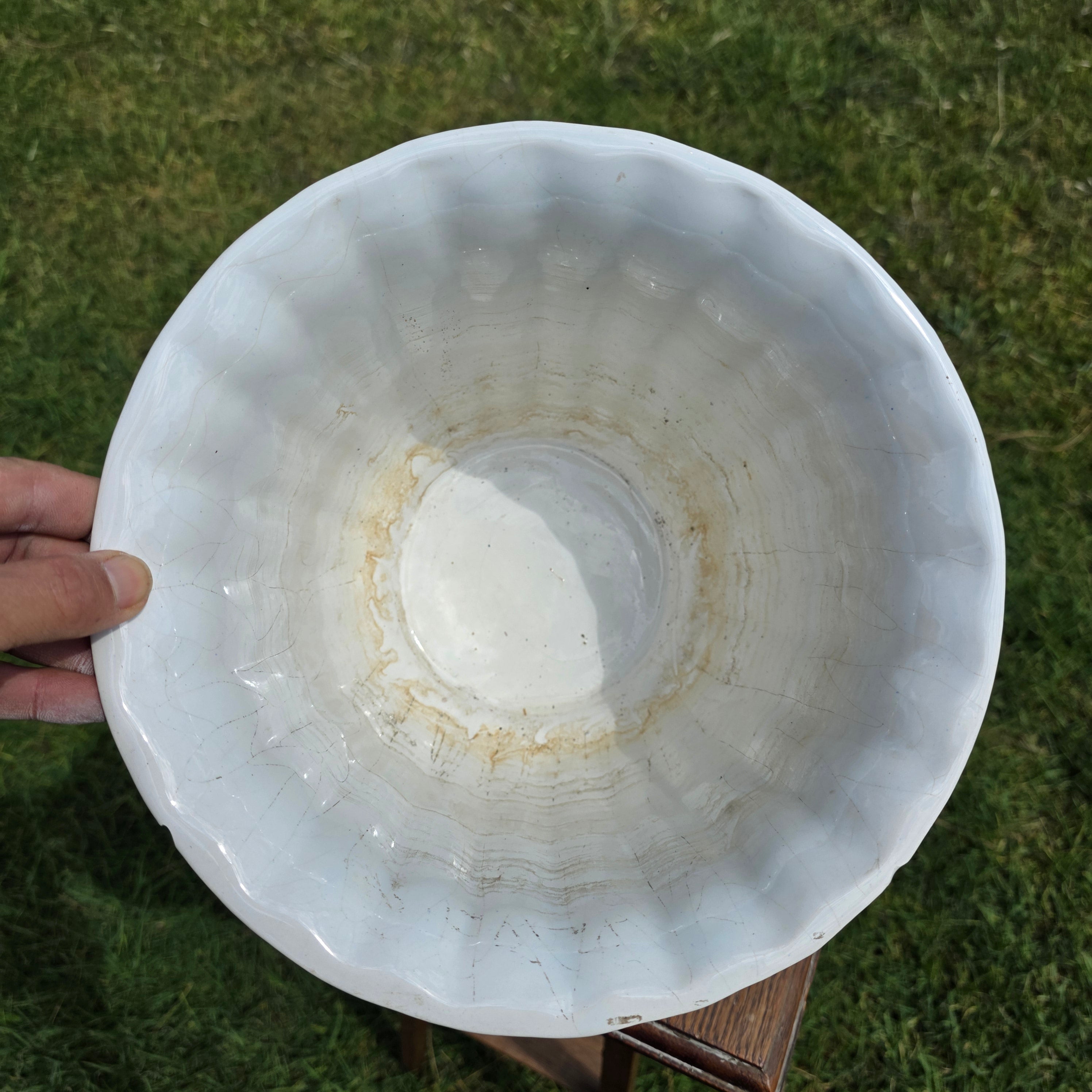 Vintage Maurice Ceramics USA 10 MCM California Pottery White Fluted Planter Bowl