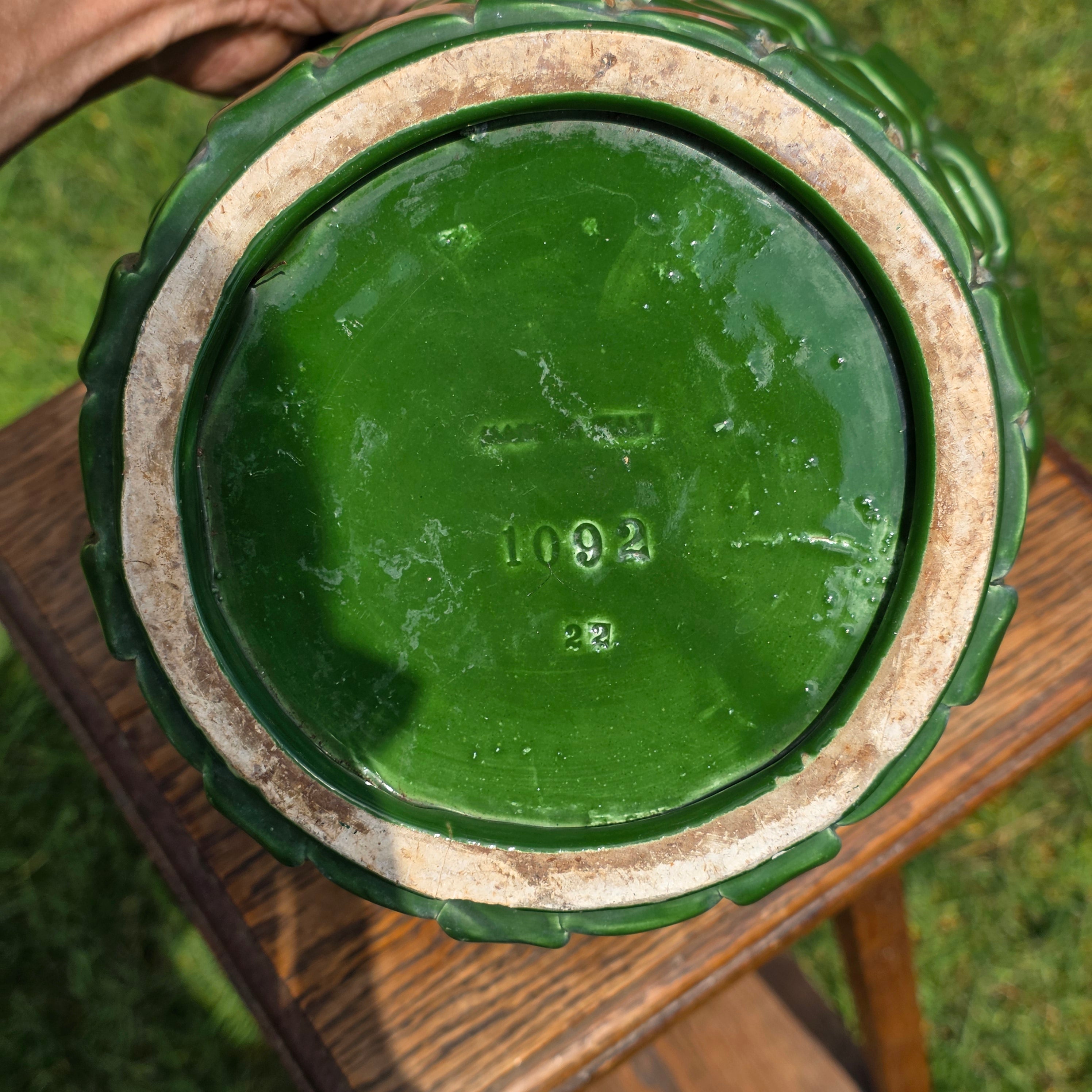 Vintage Italian Pottery Basket Weave Planter Green Glazed Made in Italy 9" 1092