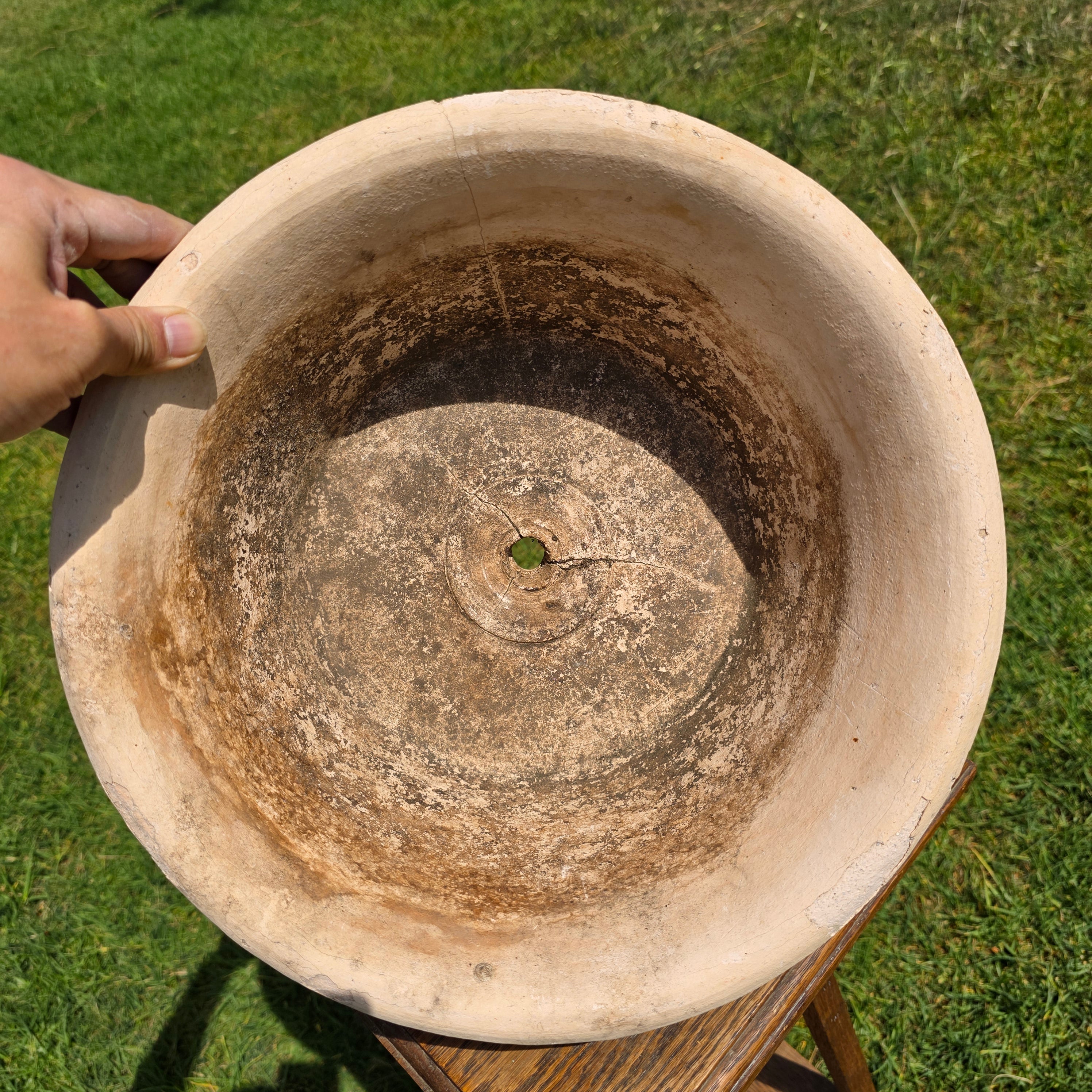 Huge Vintage Italian Garden Planter Pot Bowl 14" Heavy Aged Patina Made in Italy