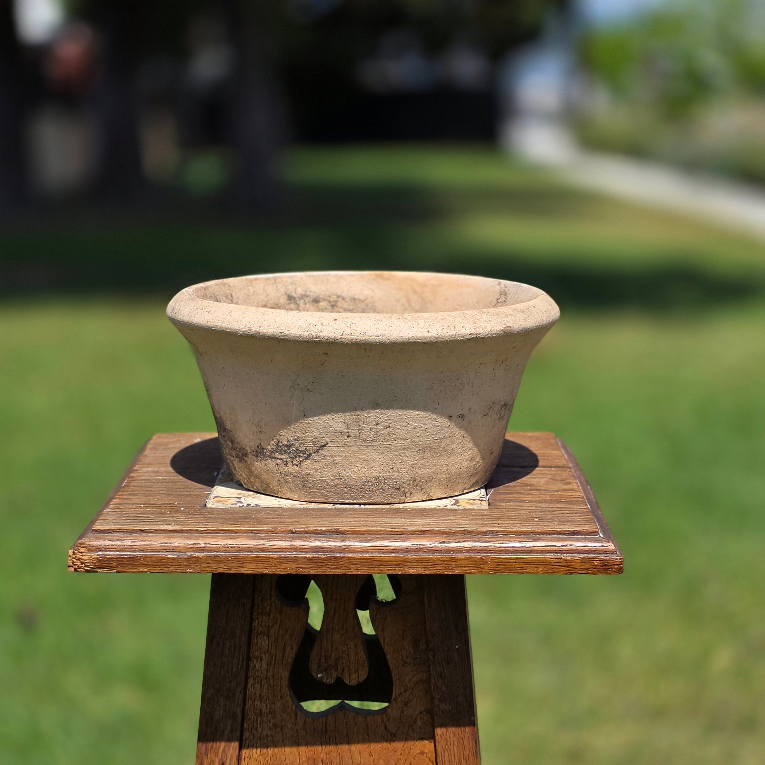 Small Vintage Italian Cast Stone Garden Planter Pot Bowl 9" Heavy Aged Italy MCM
