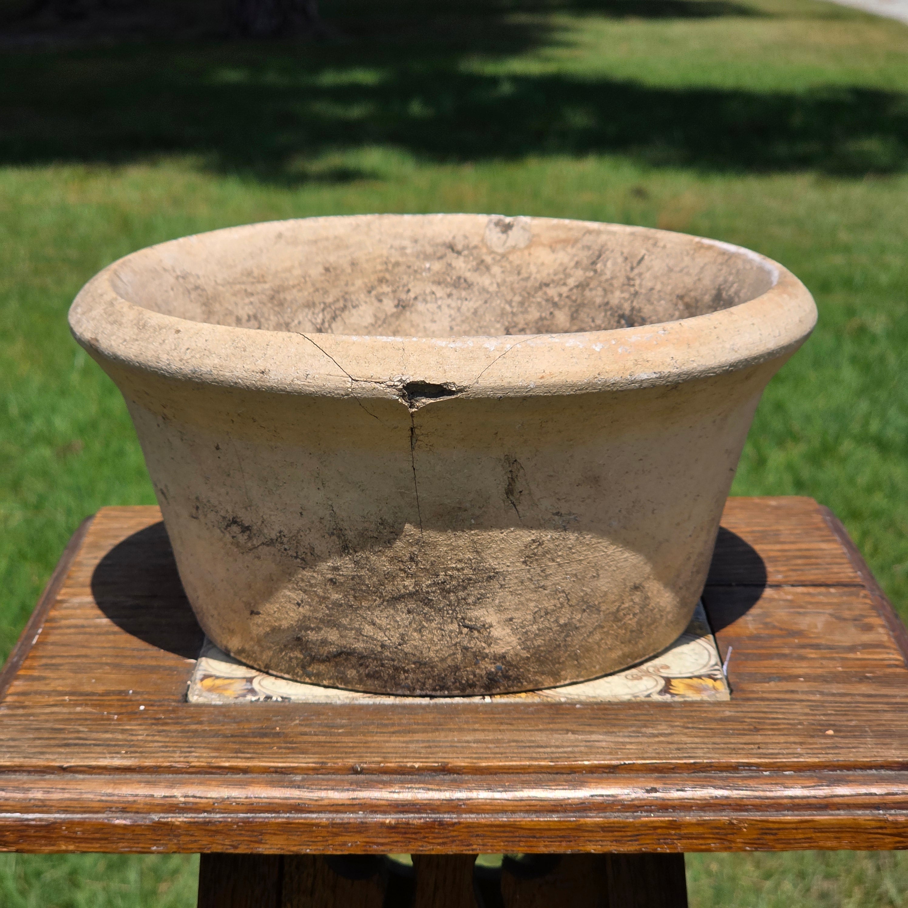 Small Vintage Italian Cast Stone Garden Planter Pot Bowl 9" Heavy Aged Italy MCM
