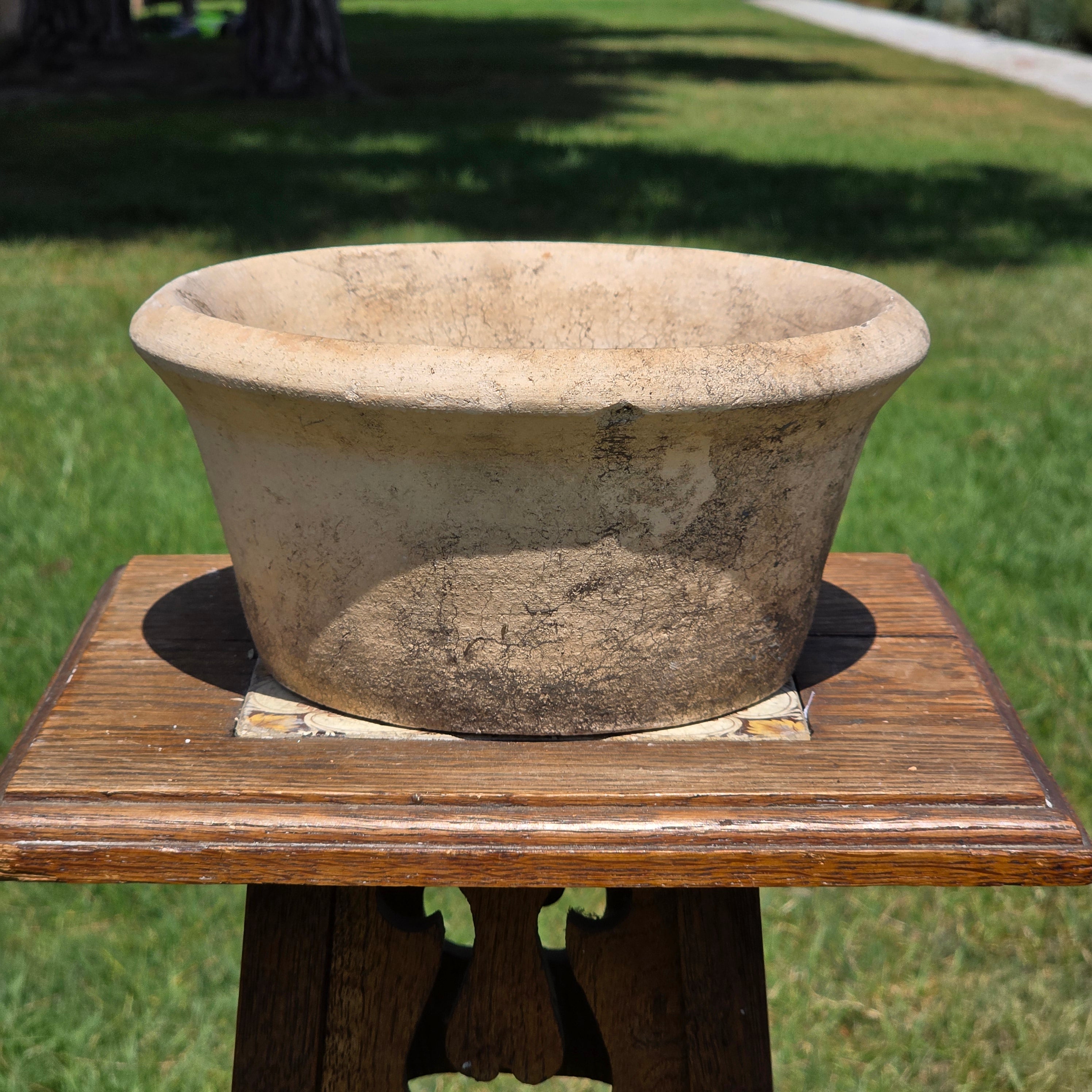 Small Vintage Italian Cast Stone Garden Planter Pot Bowl 9" Heavy Aged Italy MCM