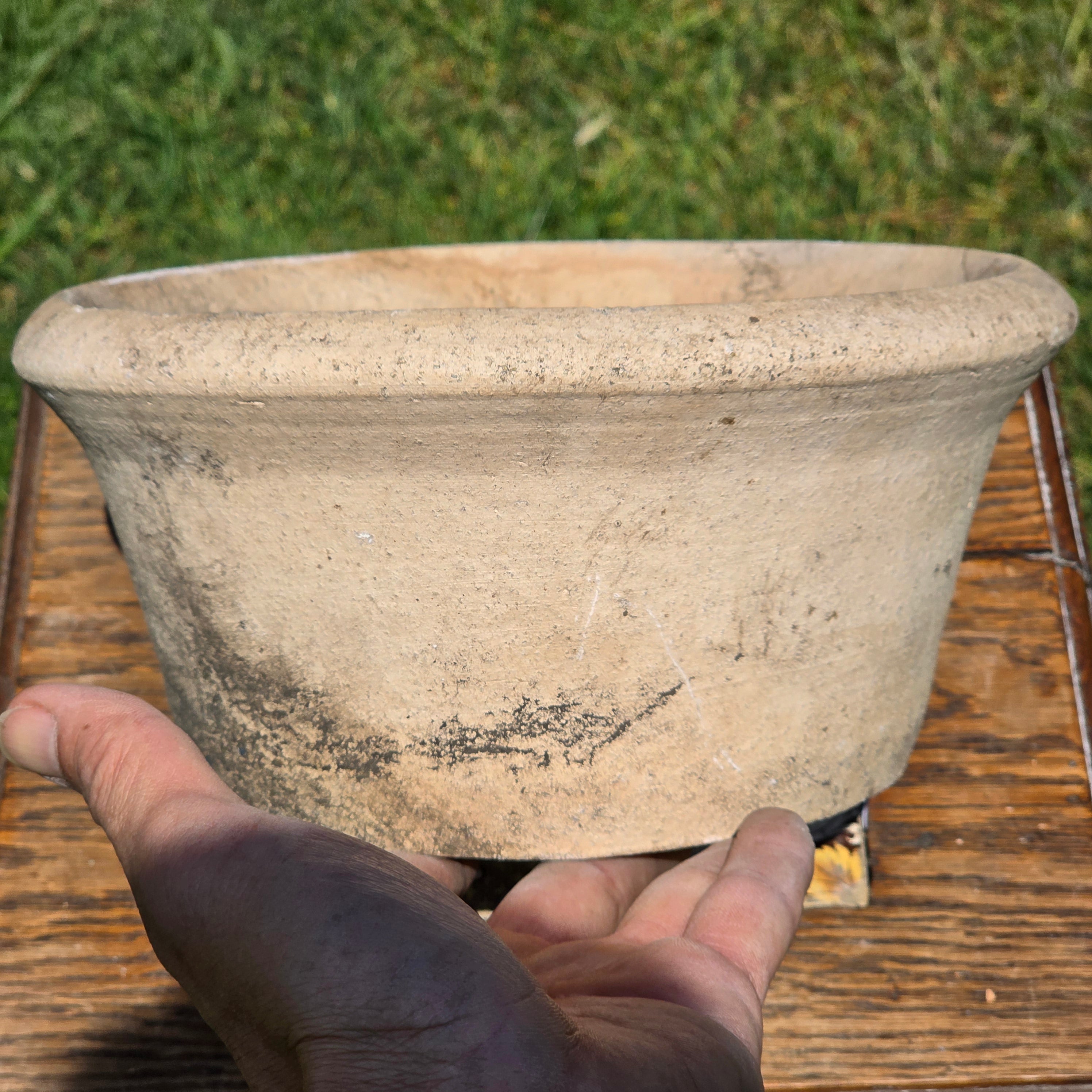 Small Vintage Italian Cast Stone Garden Planter Pot Bowl 9" Heavy Aged Italy MCM