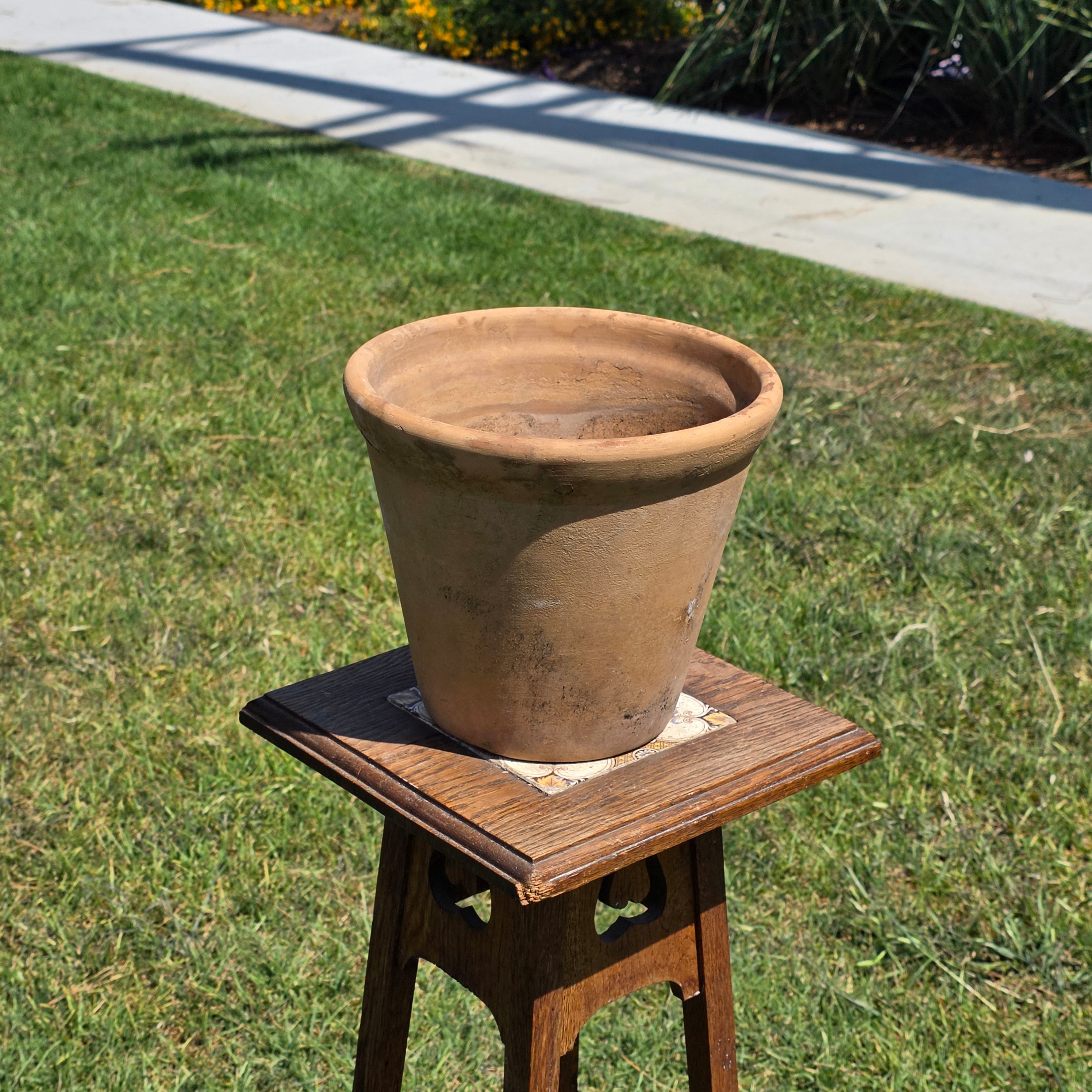 Vintage Italian Terracotta Planter Pot 10" Heavy Aged Patina Garden Italy Round