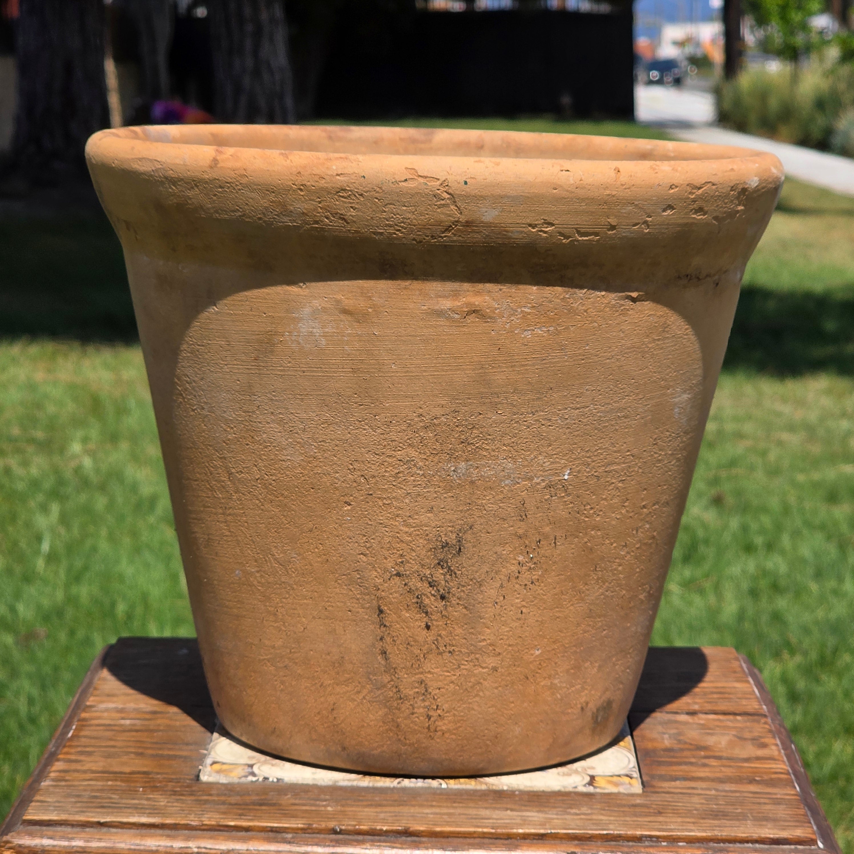 Vintage Italian Terracotta Planter Pot 10" Heavy Aged Patina Garden Italy Round