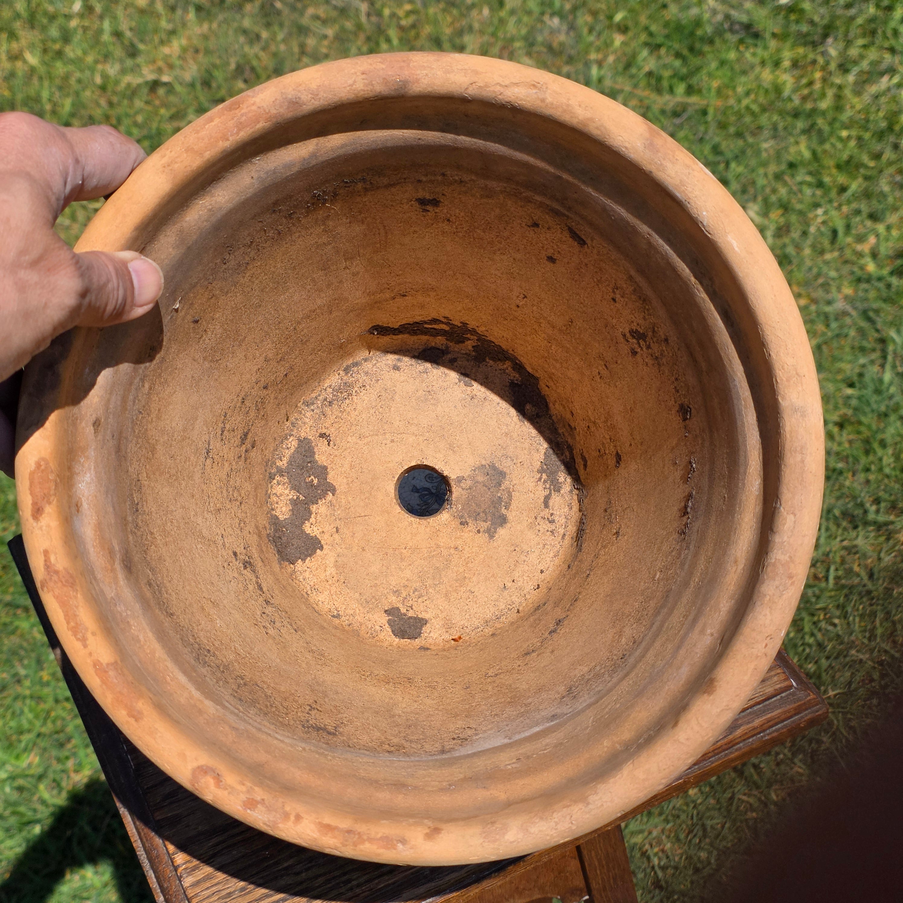 Vintage Italian Terracotta Planter Pot 10" Heavy Aged Patina Garden Italy Round