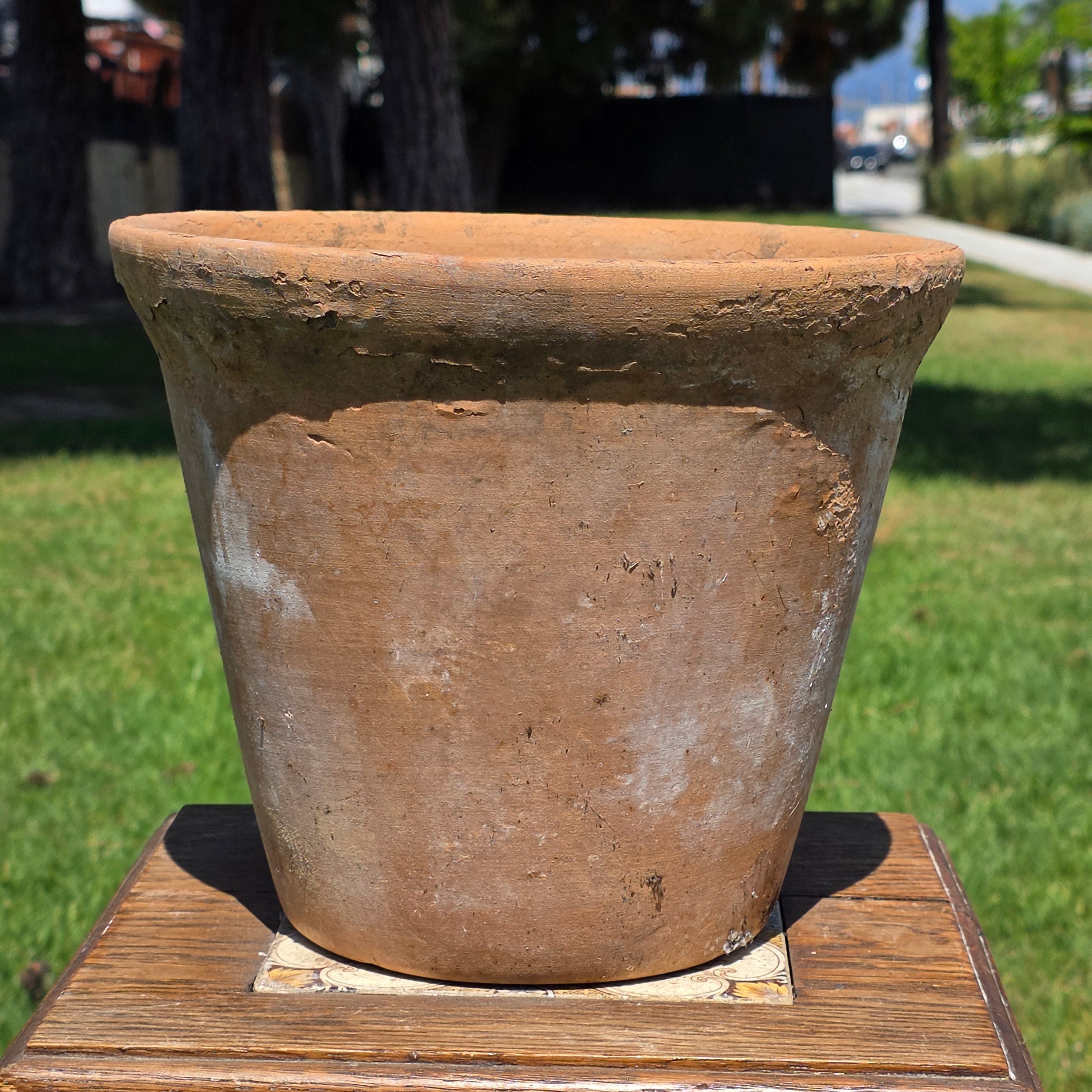 Vintage Italian Terracotta Planter Pot 10" Heavy Weathered Patina Italy Garden
