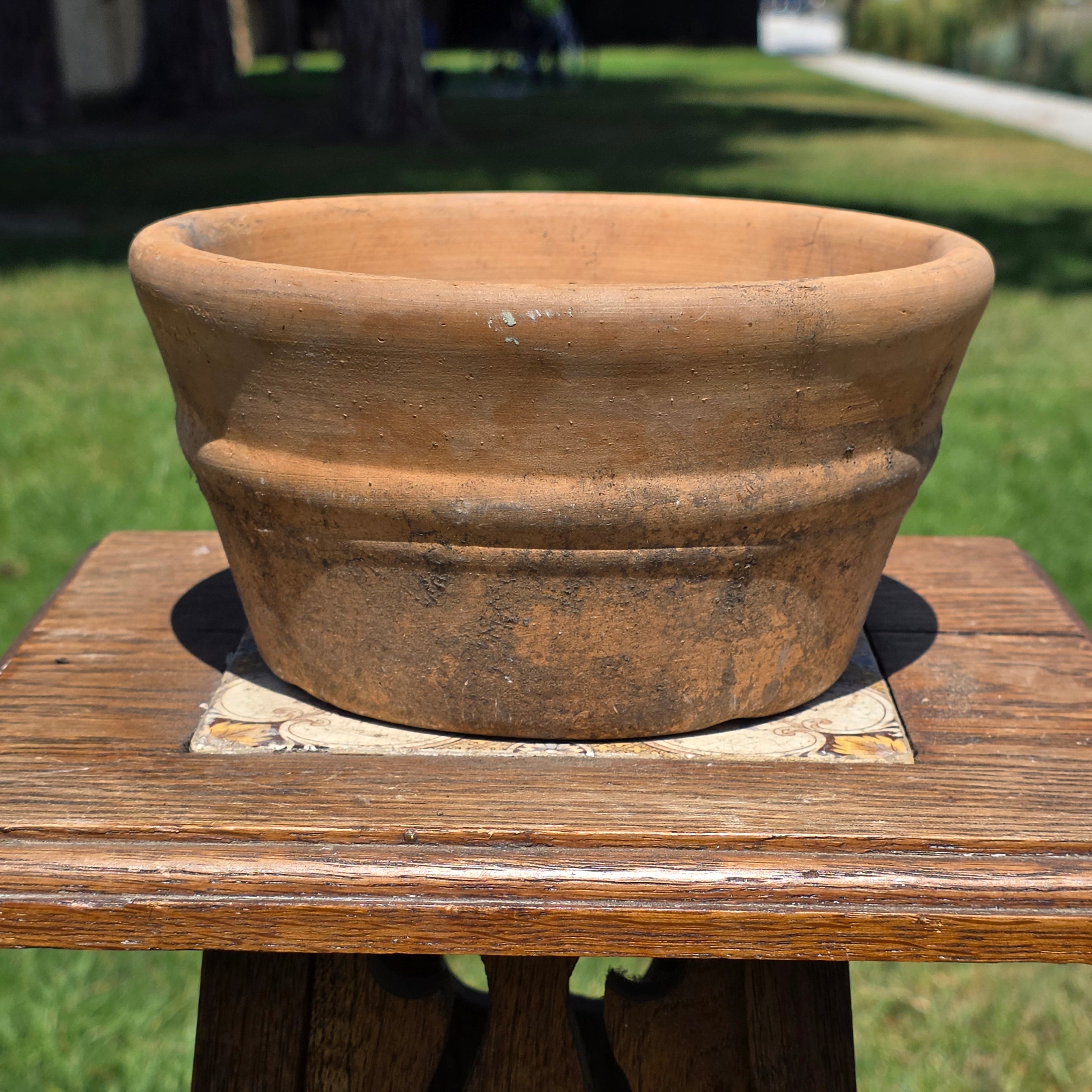 Vintage Italian Terracotta Planter Pot 7.5" Heavy Small Aged Patina