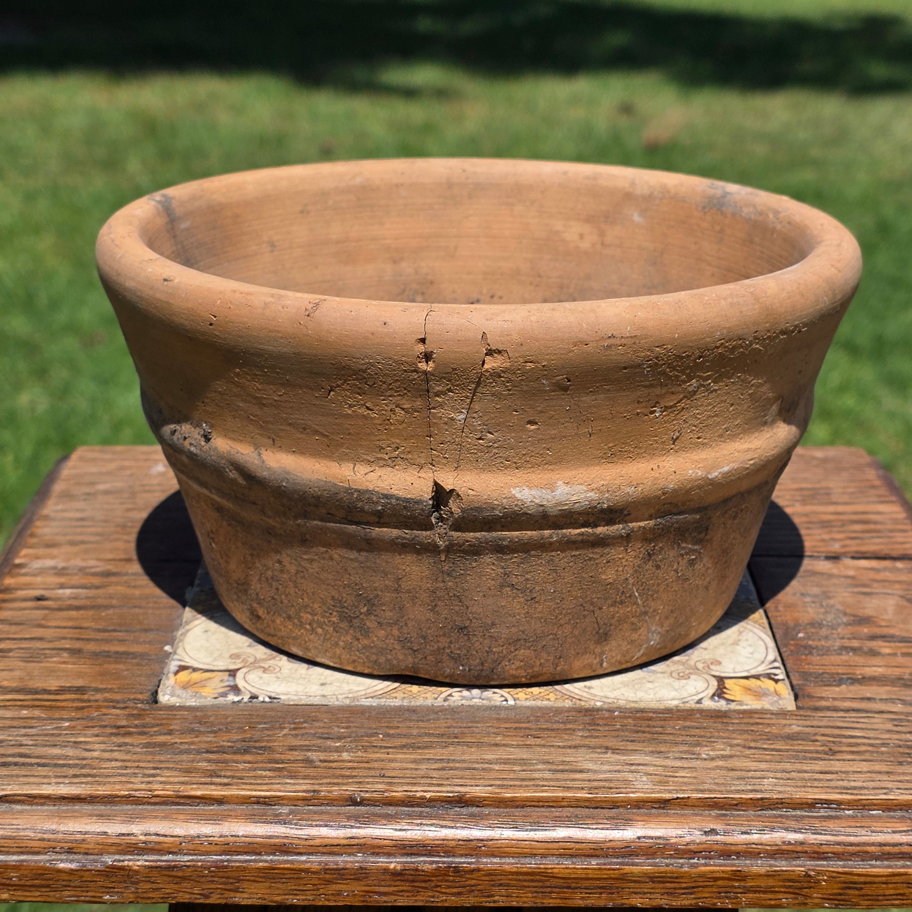 Vintage Italian Terracotta Planter Pot 7.5" Heavy Small Aged Patina