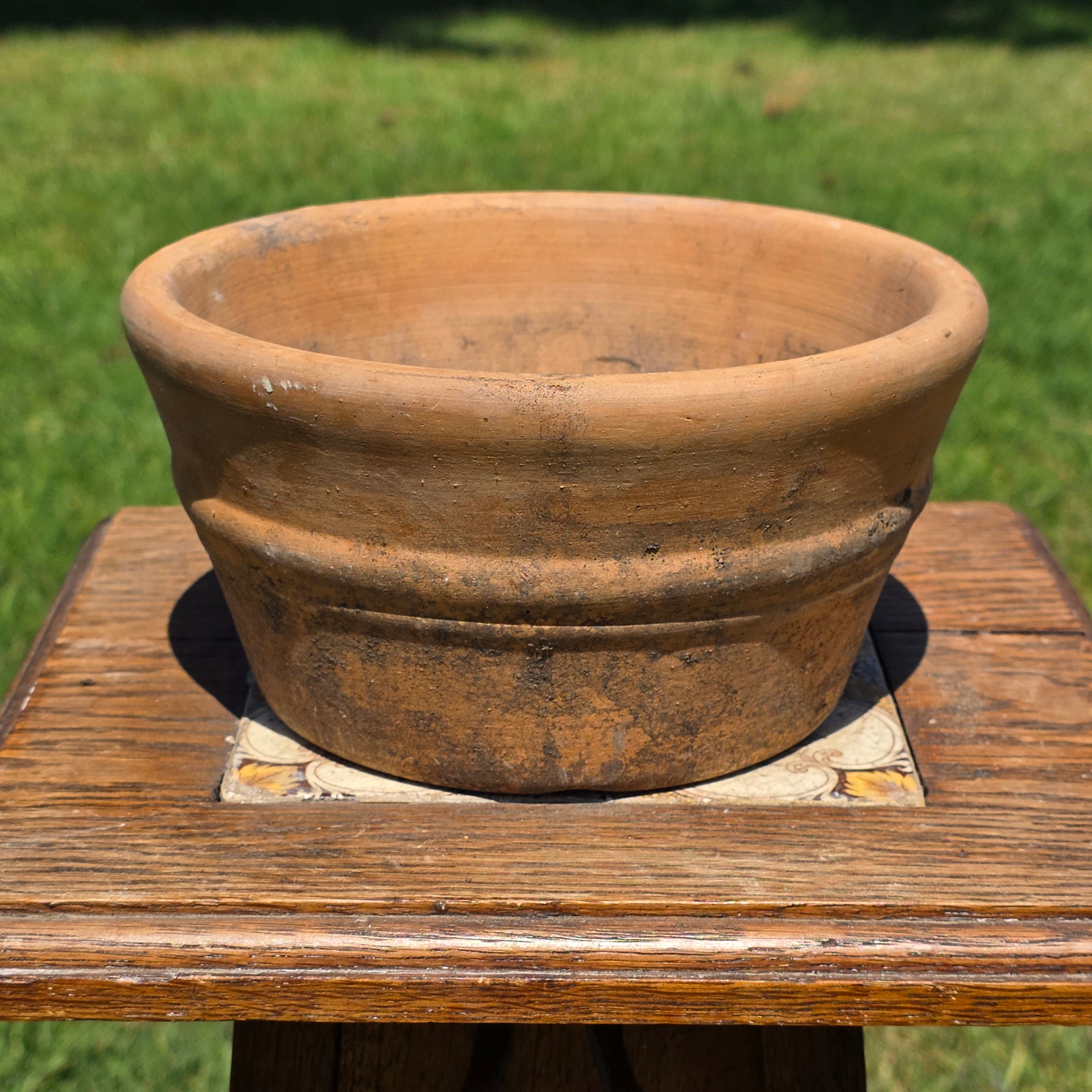 Vintage Italian Terracotta Planter Pot 7.5" Heavy Small Aged Patina