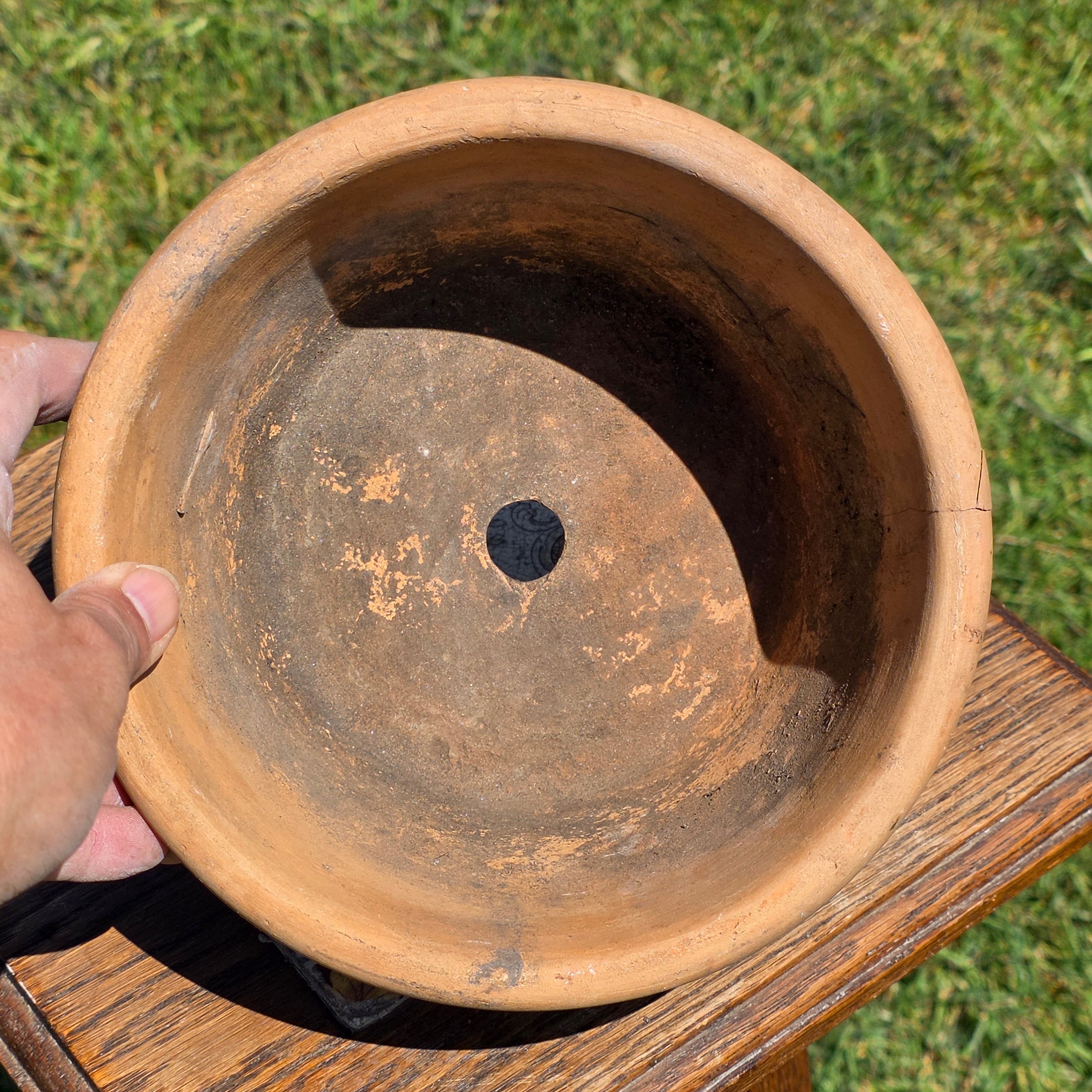 Vintage Italian Terracotta Planter Pot 7.5" Heavy Small Aged Patina