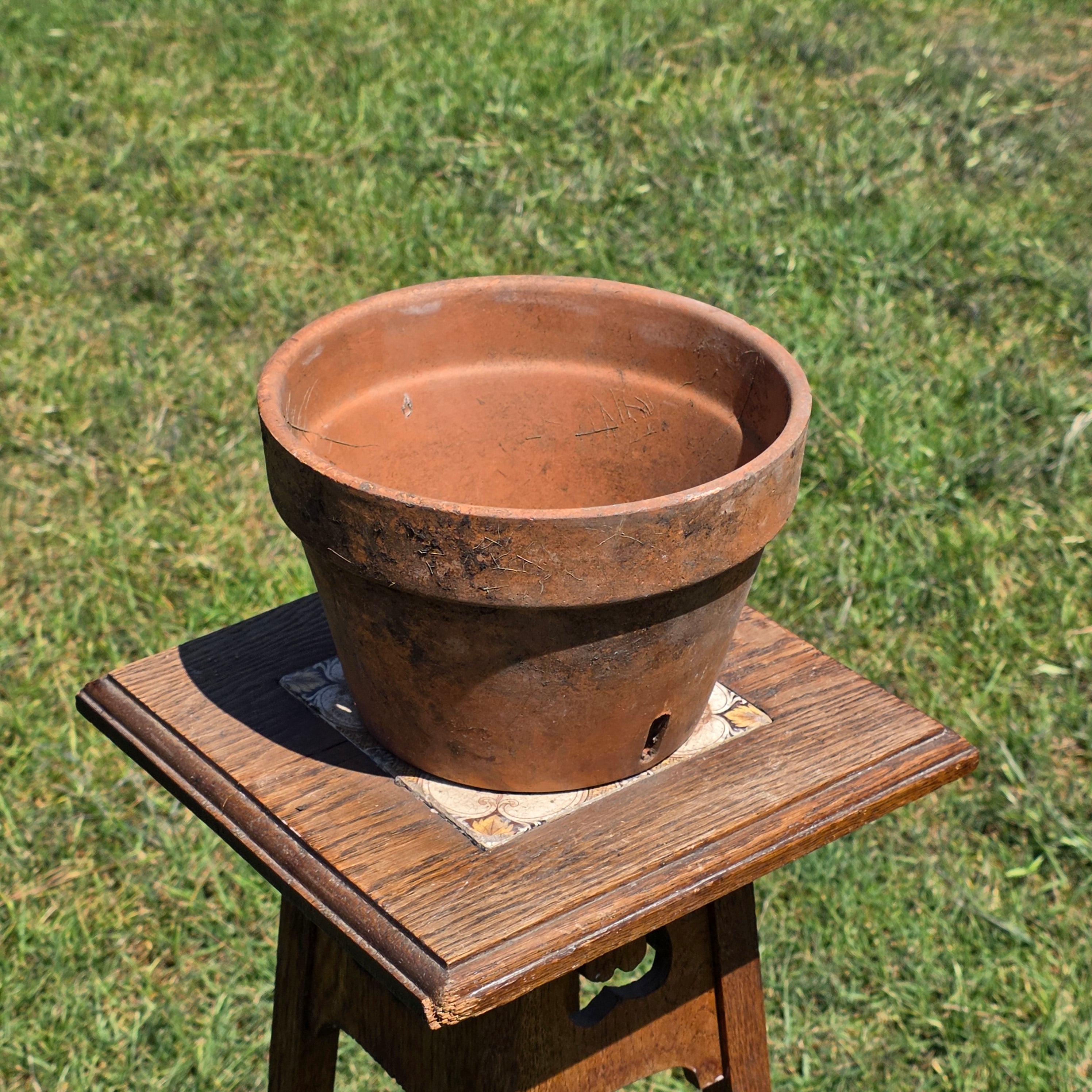 Vintage Italian Terracotta Orchid Pot 9" Heavy Clay Planter Side Holes Aged