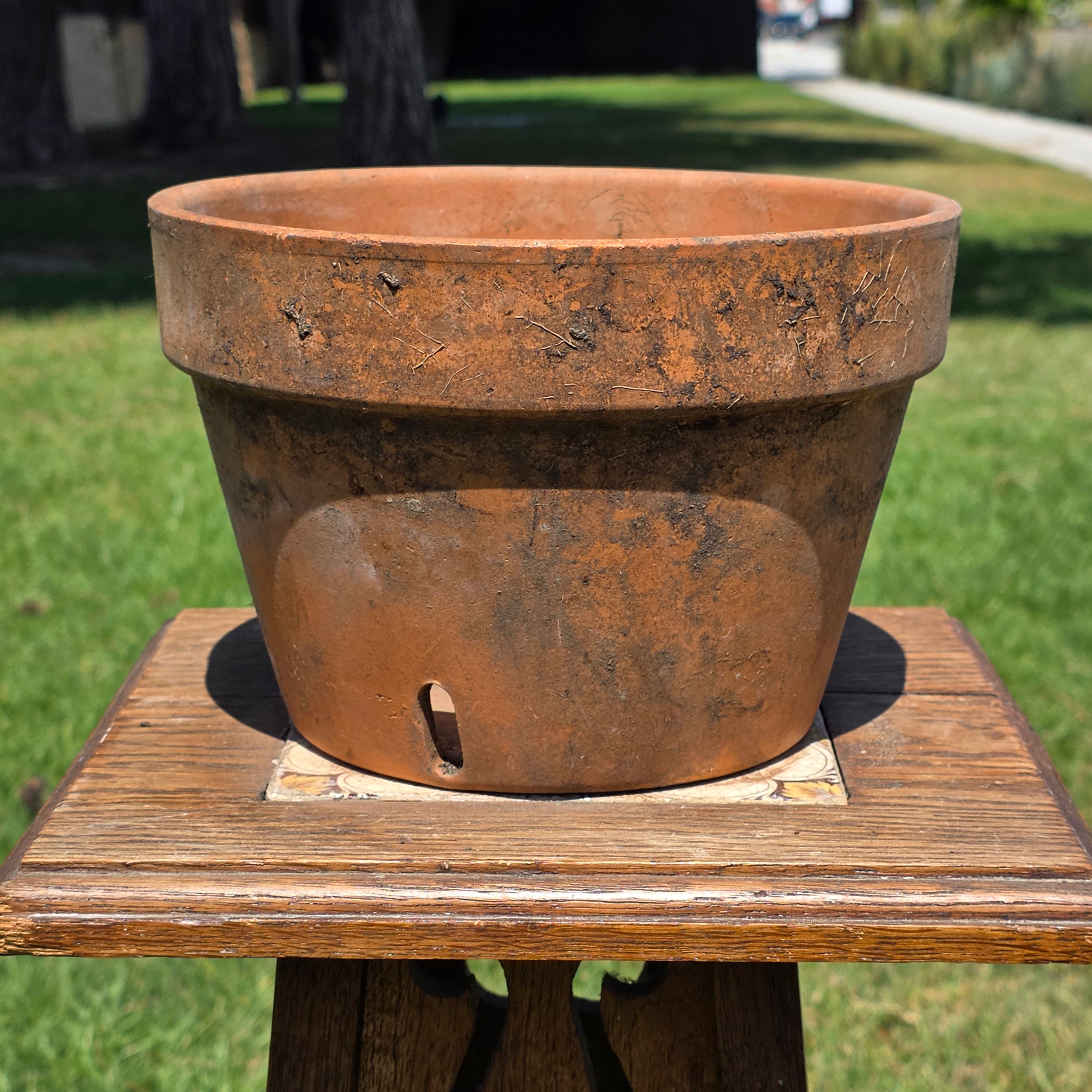 Vintage Italian Terracotta Orchid Pot 9" Heavy Clay Planter Side Holes Aged