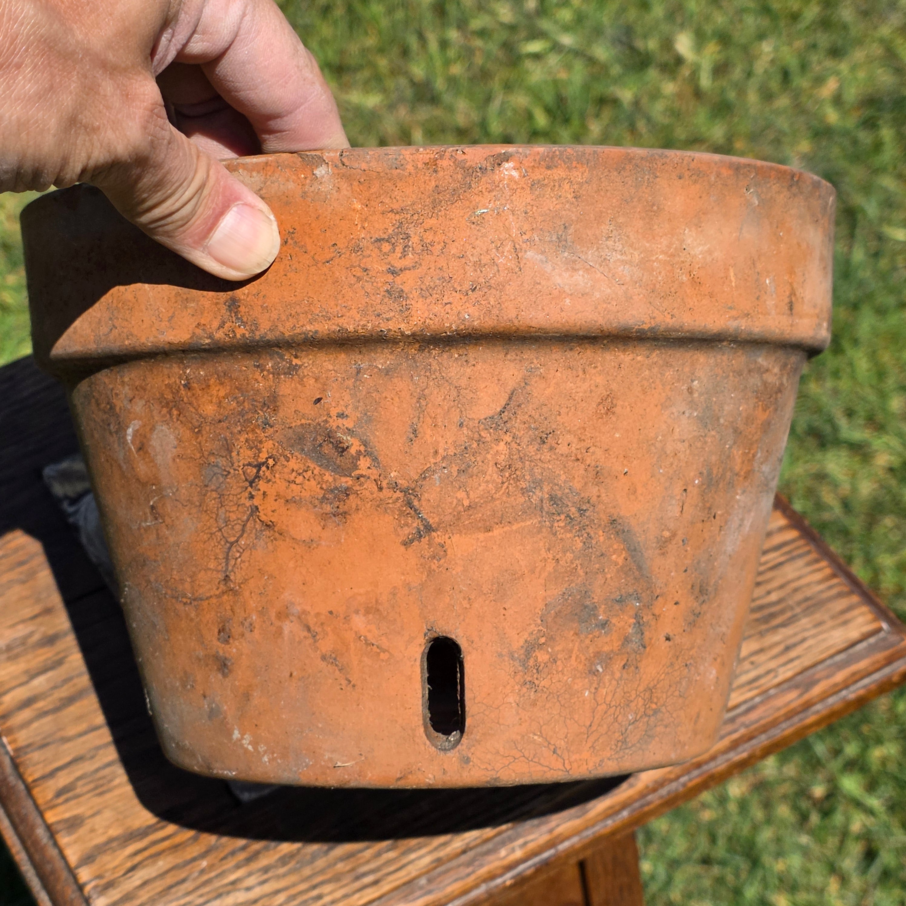 Vintage Italian Terracotta Orchid Pot 9" Heavy Clay Planter Side Holes Aged