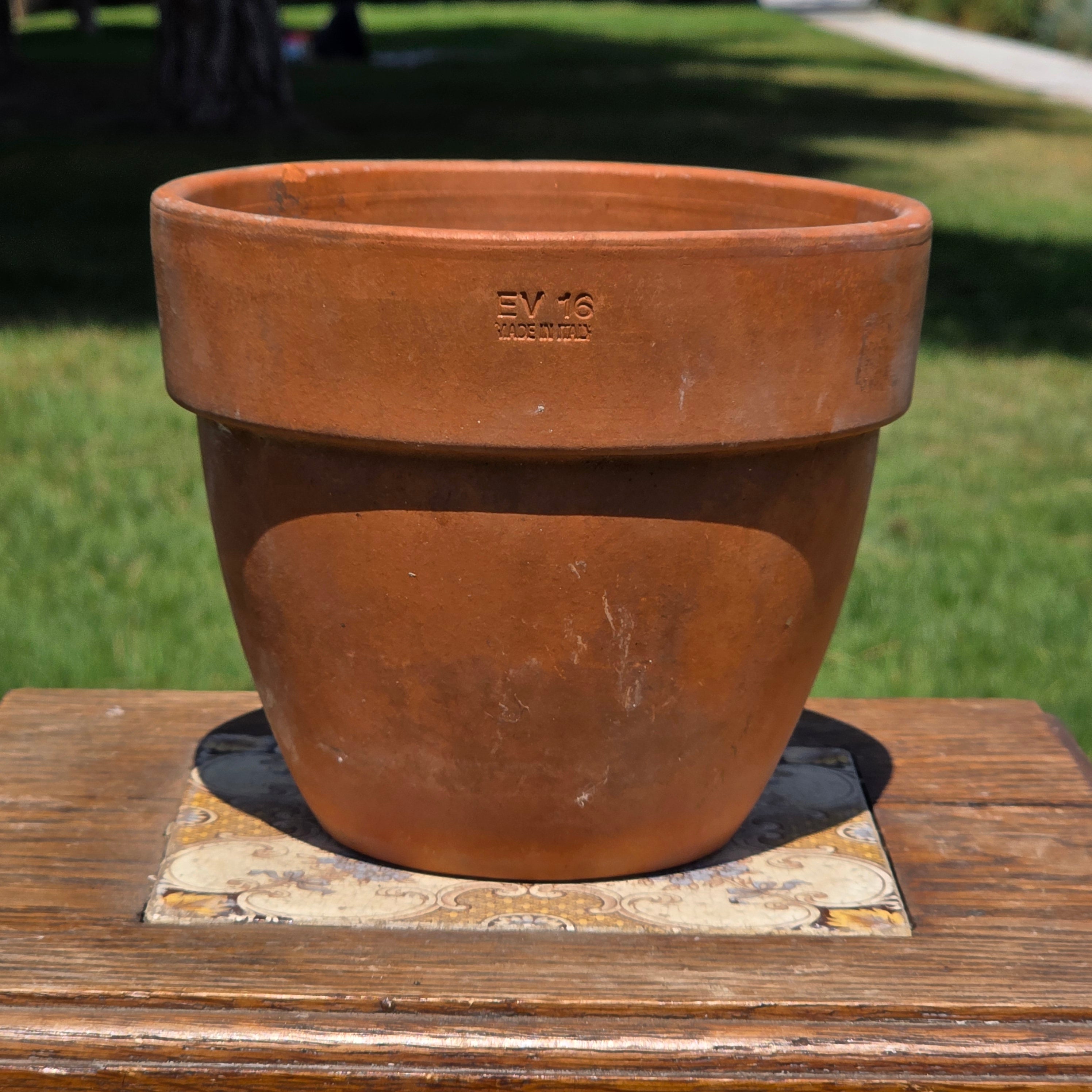 Vintage Italian Terracotta Planter Pot EV 16 Made in Italy 6.5" Aged Patina