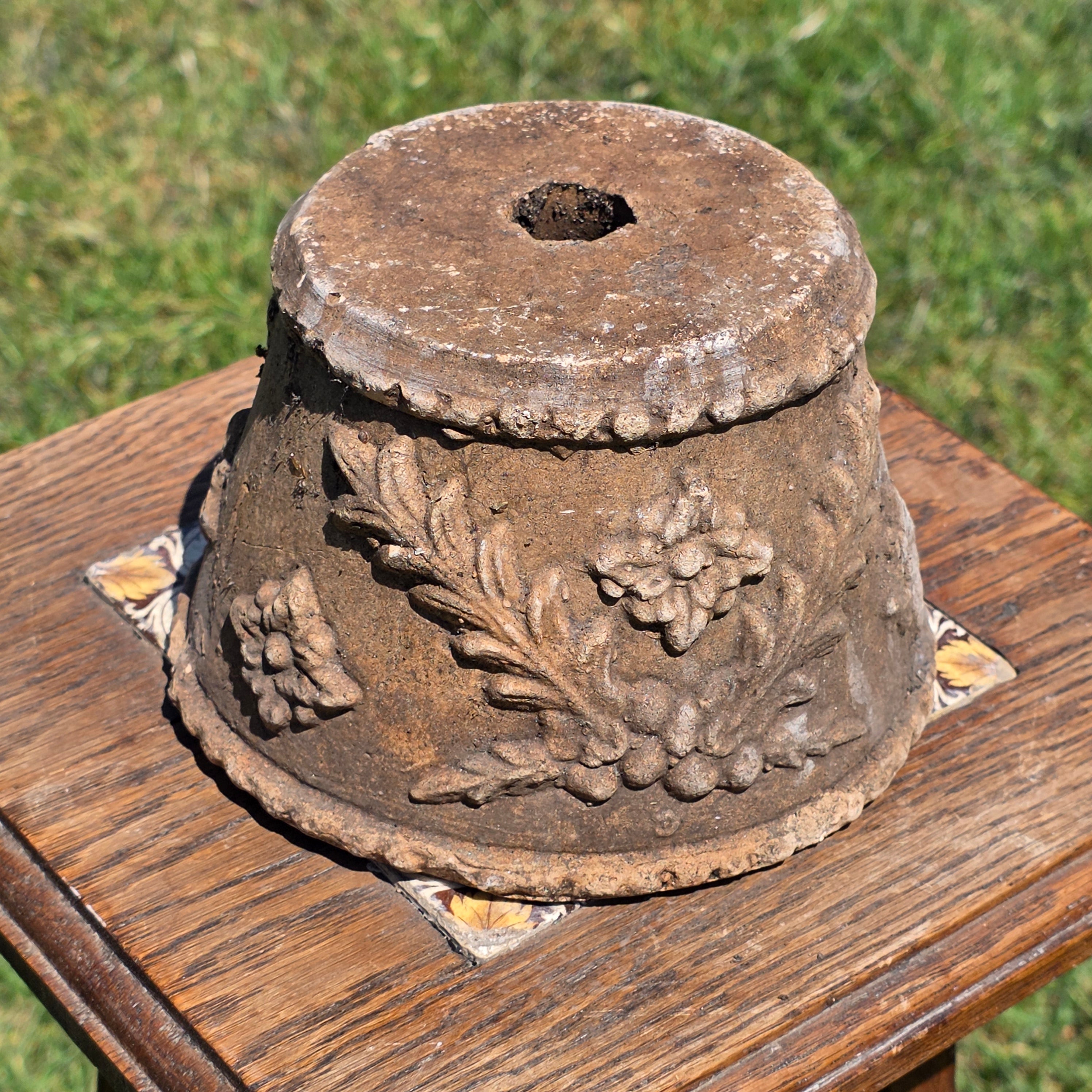 Vintage Italian Terracotta Planter Relief Flower Garland Heavy Aged Patina Italy