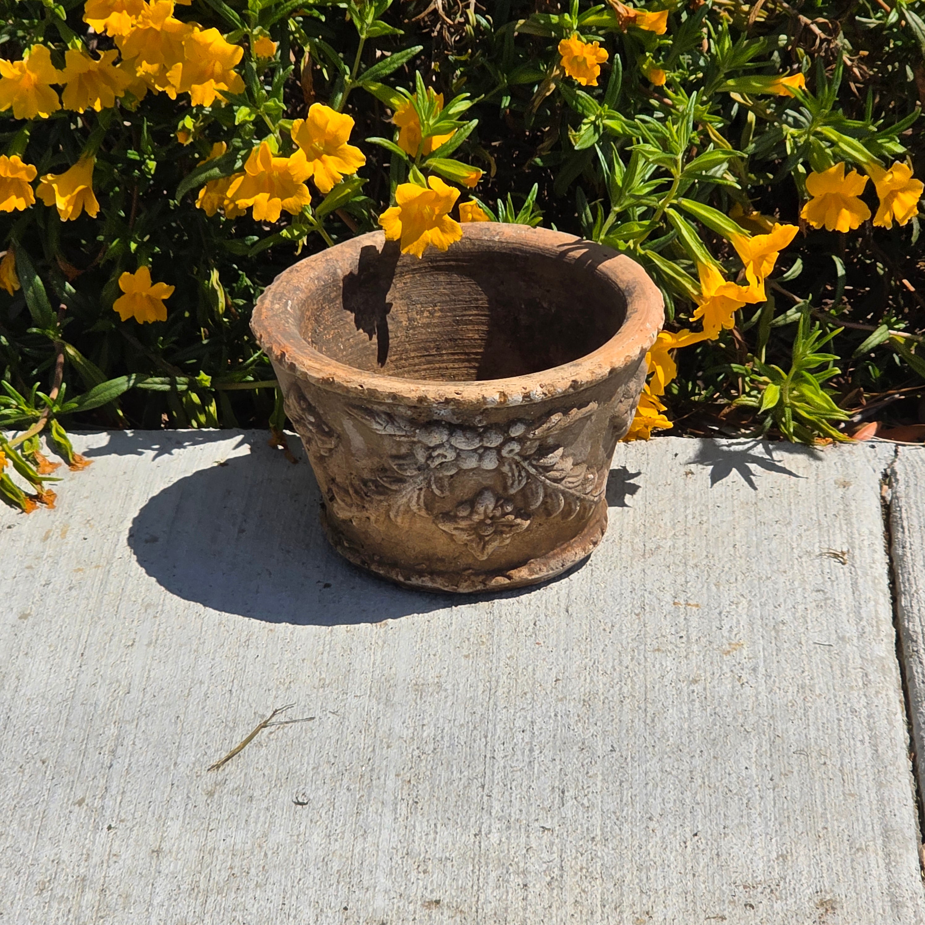 Vintage Italian Terracotta Planter Relief Flower Garland Heavy Aged Patina Italy