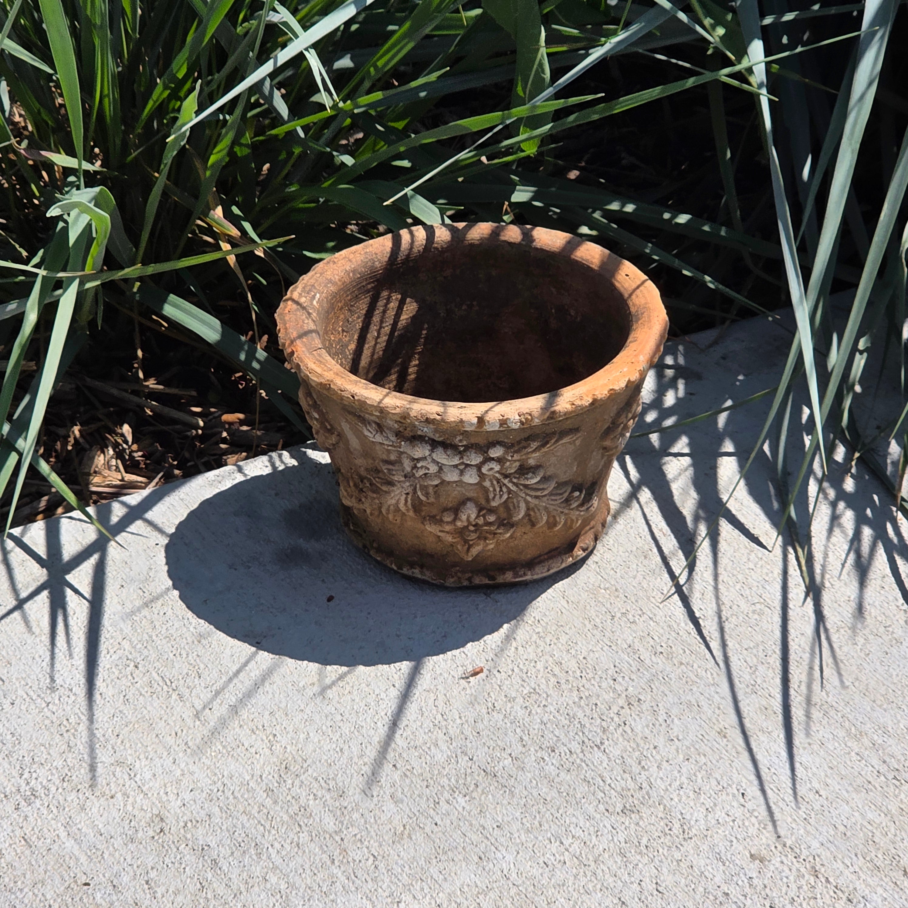Vintage Italian Terracotta Planter Relief Flower Garland Heavy Aged Patina Italy
