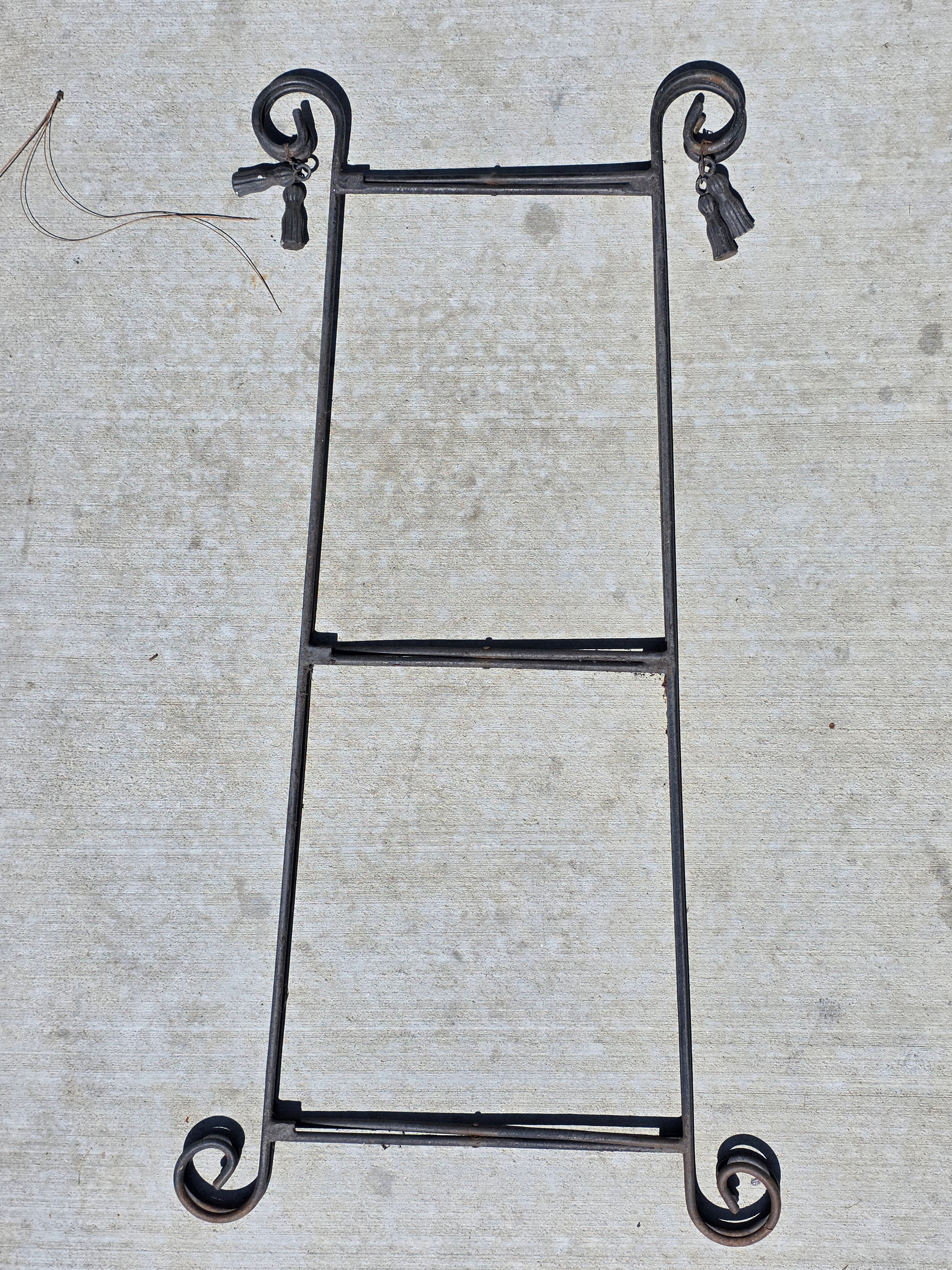 Vintage Wrought Iron Folding Plant Stand Metal Flower Pot Holder Tassel Scroll