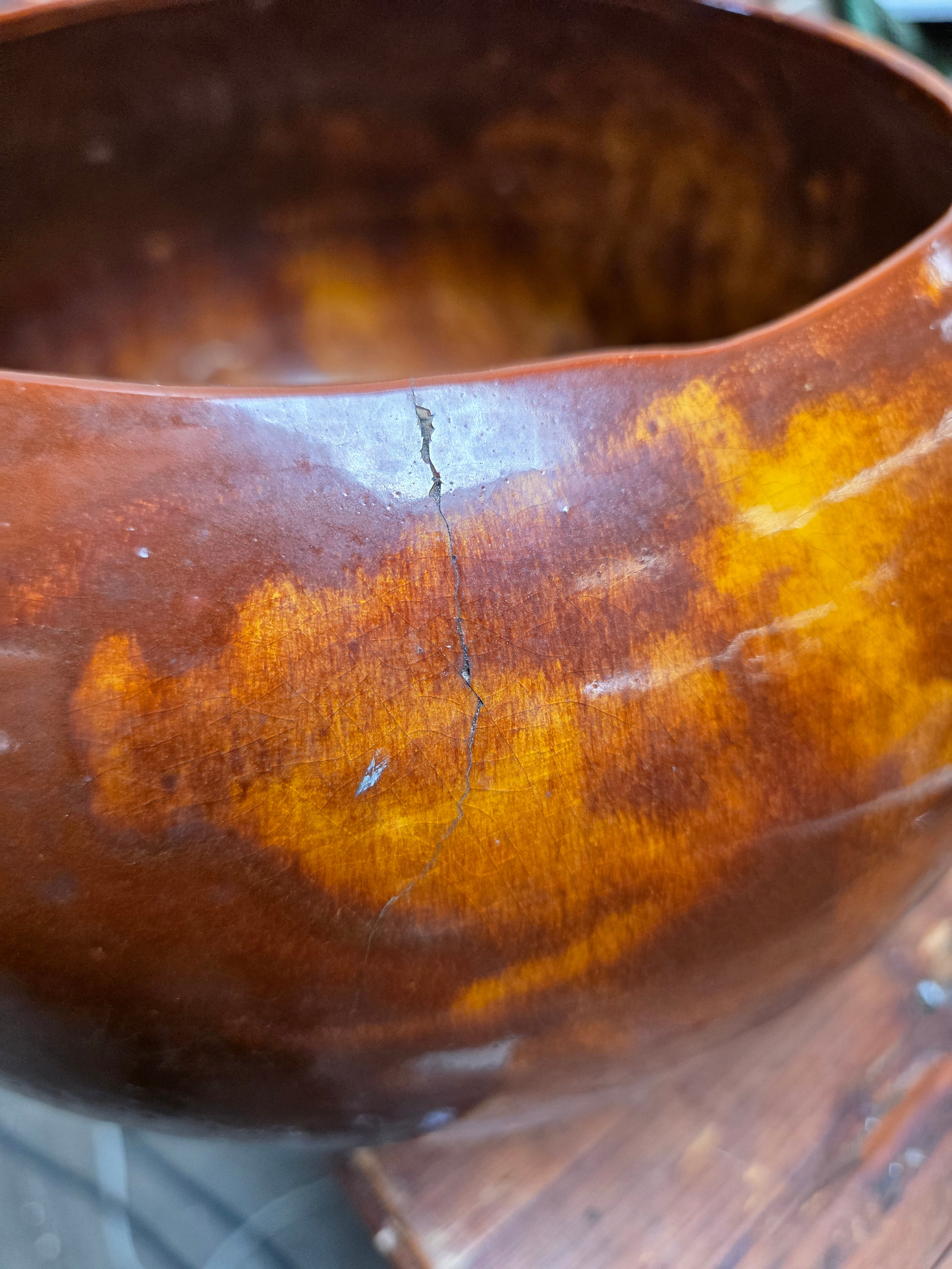 Vintage Frank Moreno Style Studio Pottery Bowl Amber Glaze MCM California 13"