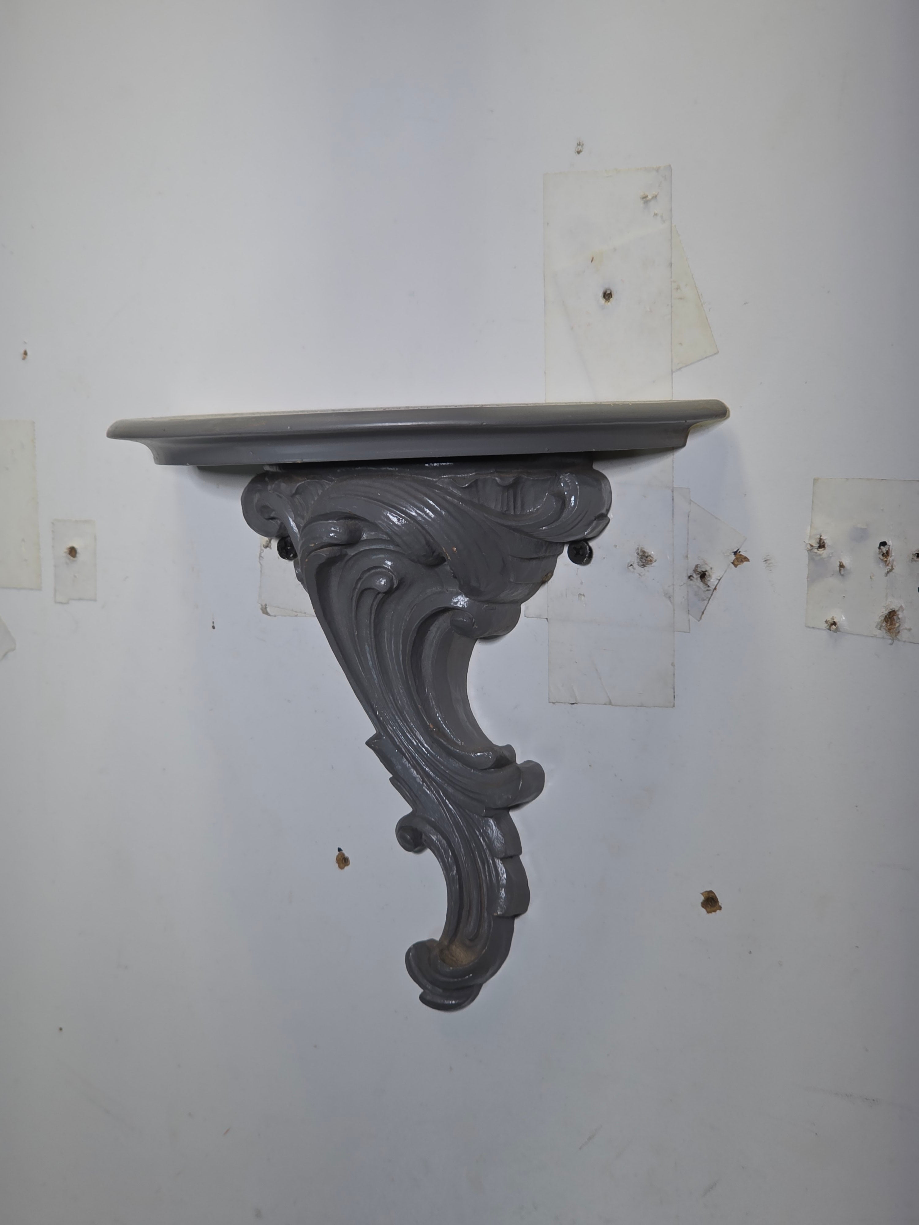 Vintage Syroco Wood Wall Shelf Gray Painted Floating Console Hollywood Regency