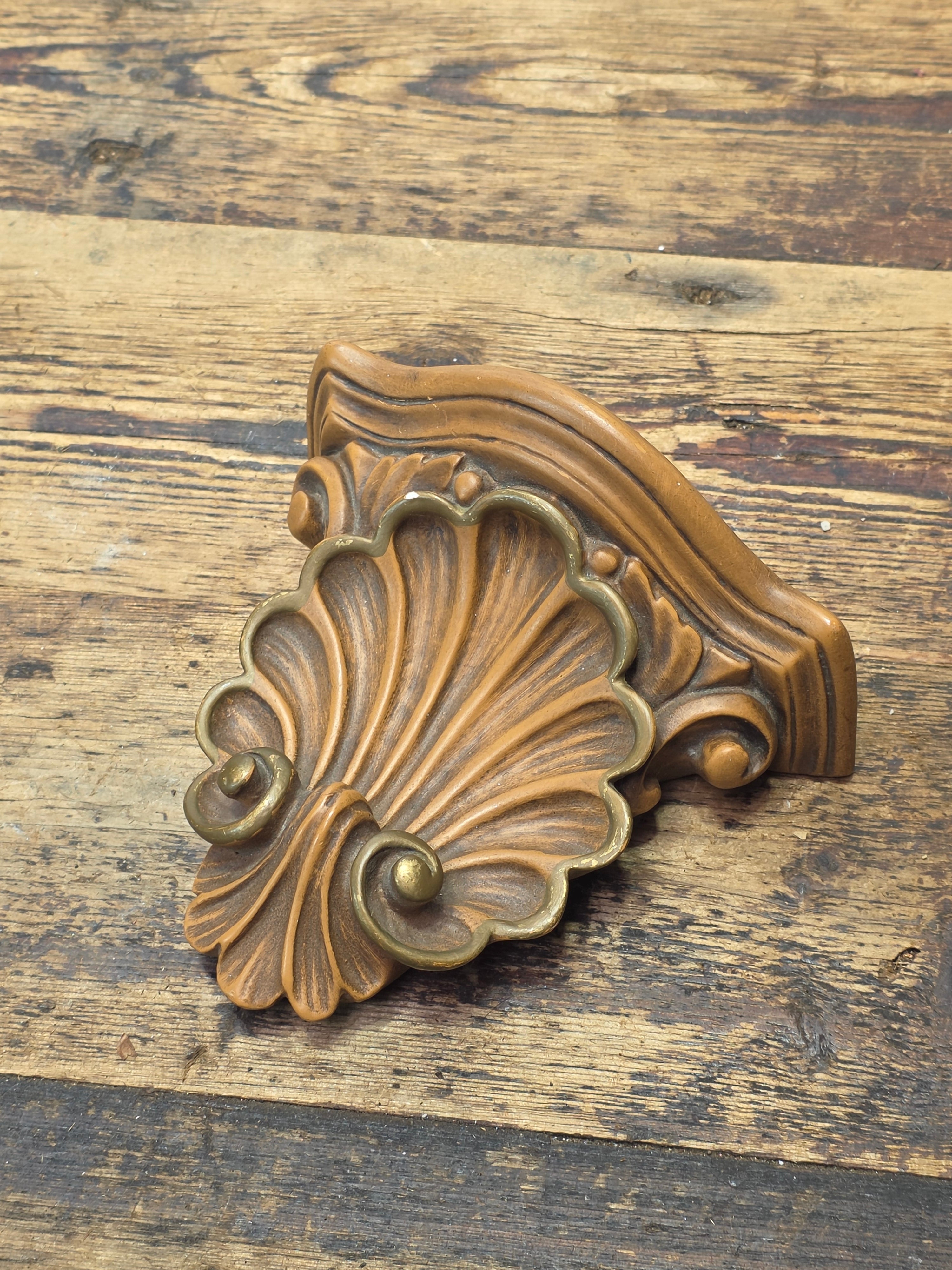 Vintage Plaster Wall Shelf Shell Scroll Gold Trim Hollywood Regency Scallop 7"