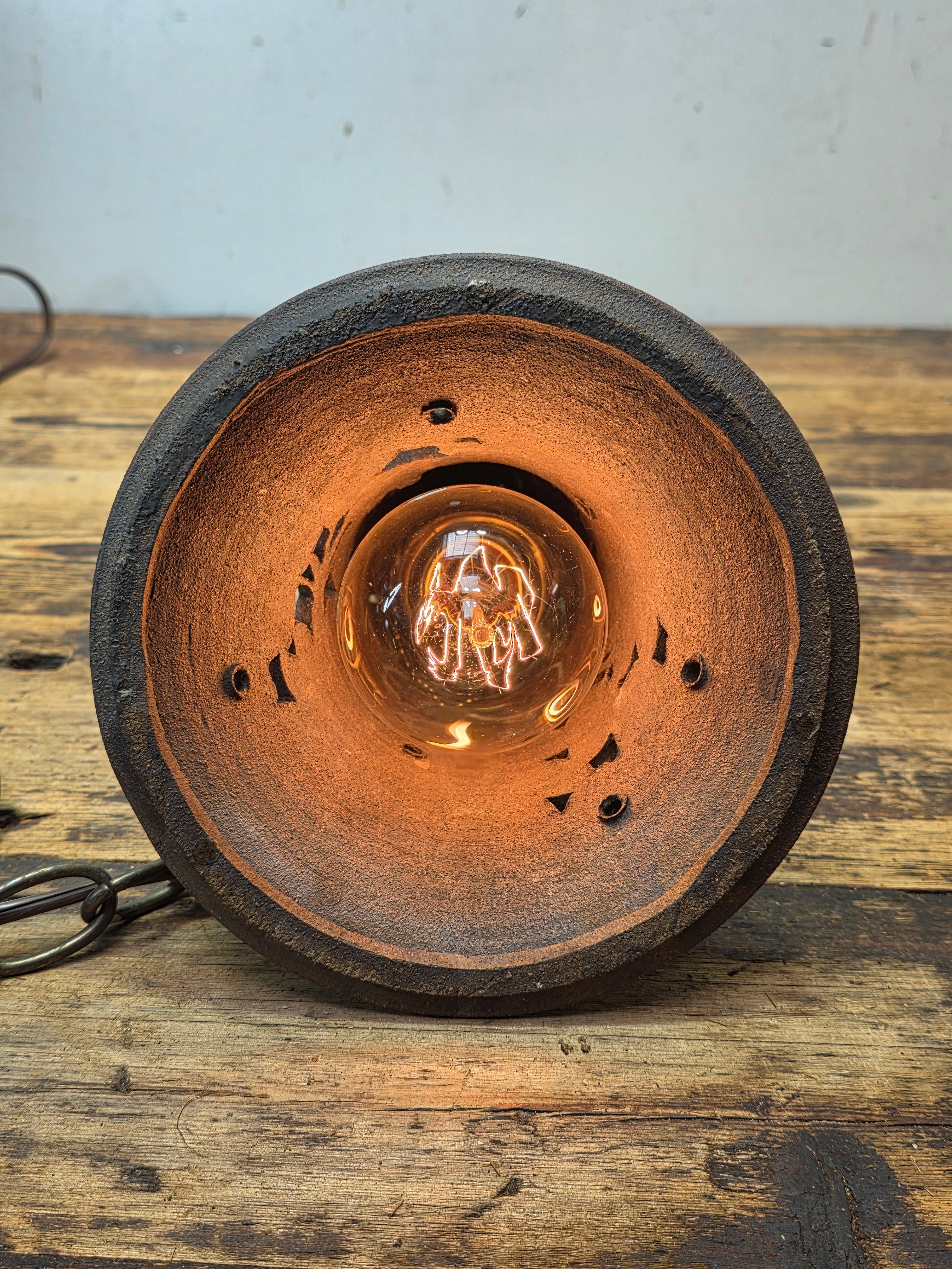 Artist Signed Studio Pottery Pendant Light Vintage Garden Bell Hollywood Estate