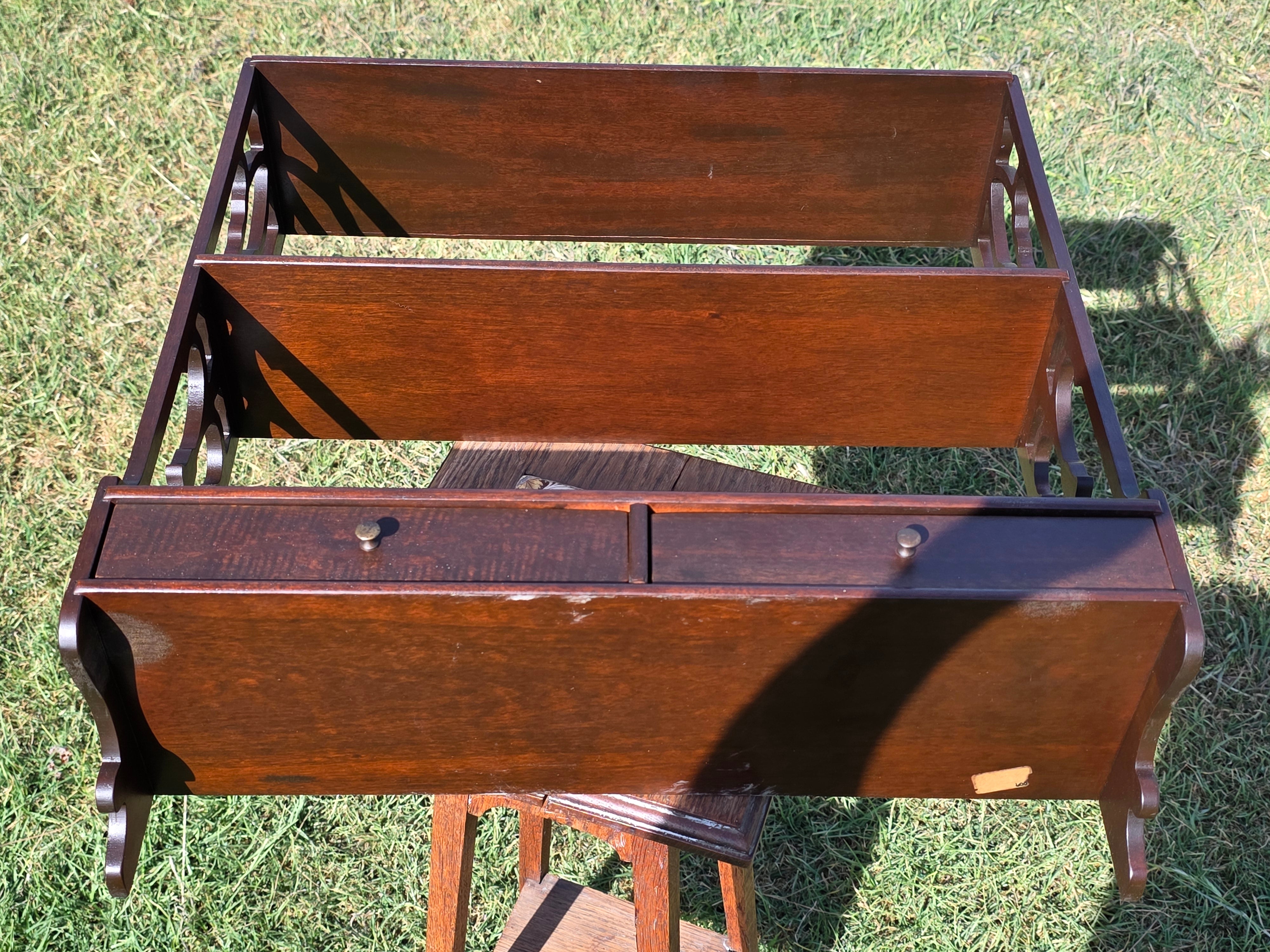 Vintage Pagoda Wall Shelf Chinoiserie Fretwork Display Rack 2 Drawers Mahogany