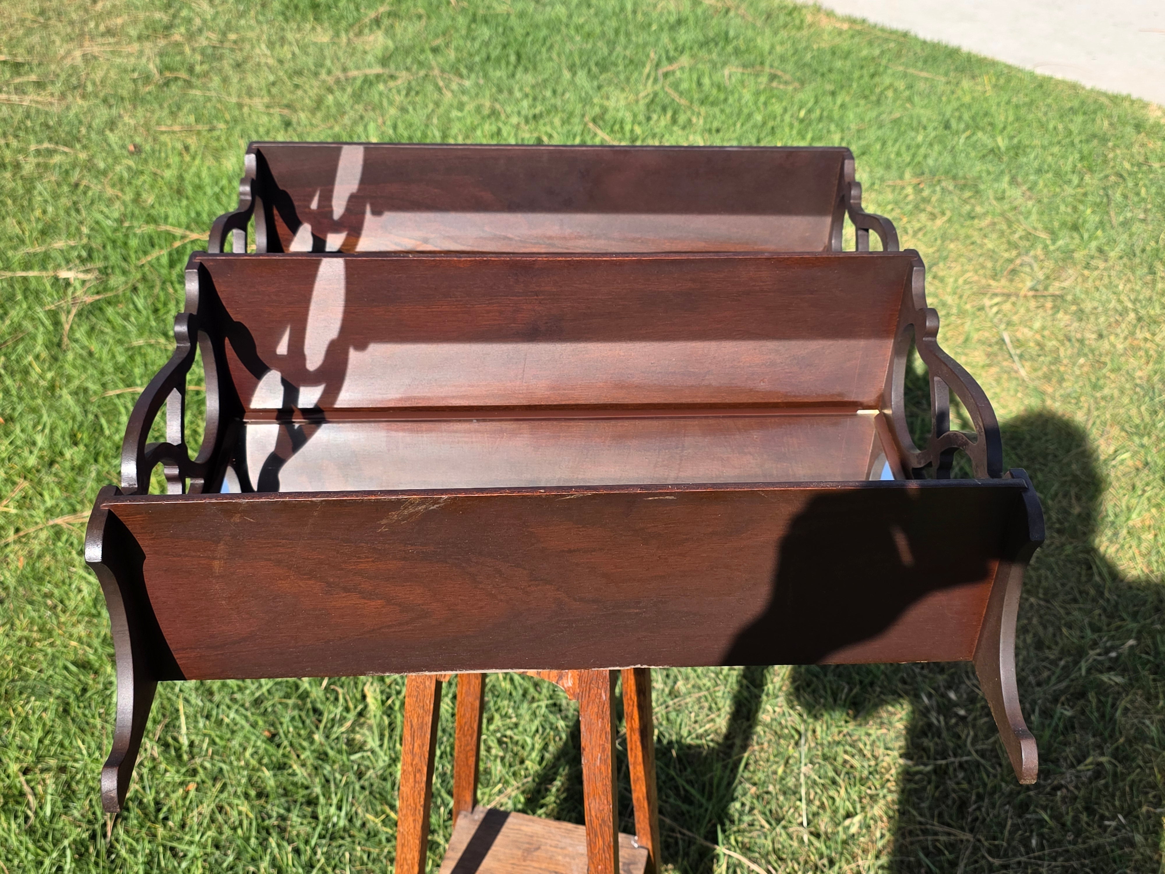 Vintage Mirrored Wall Shelf Fretwork 3 Tier Display Rack Plate Groove Mahogany