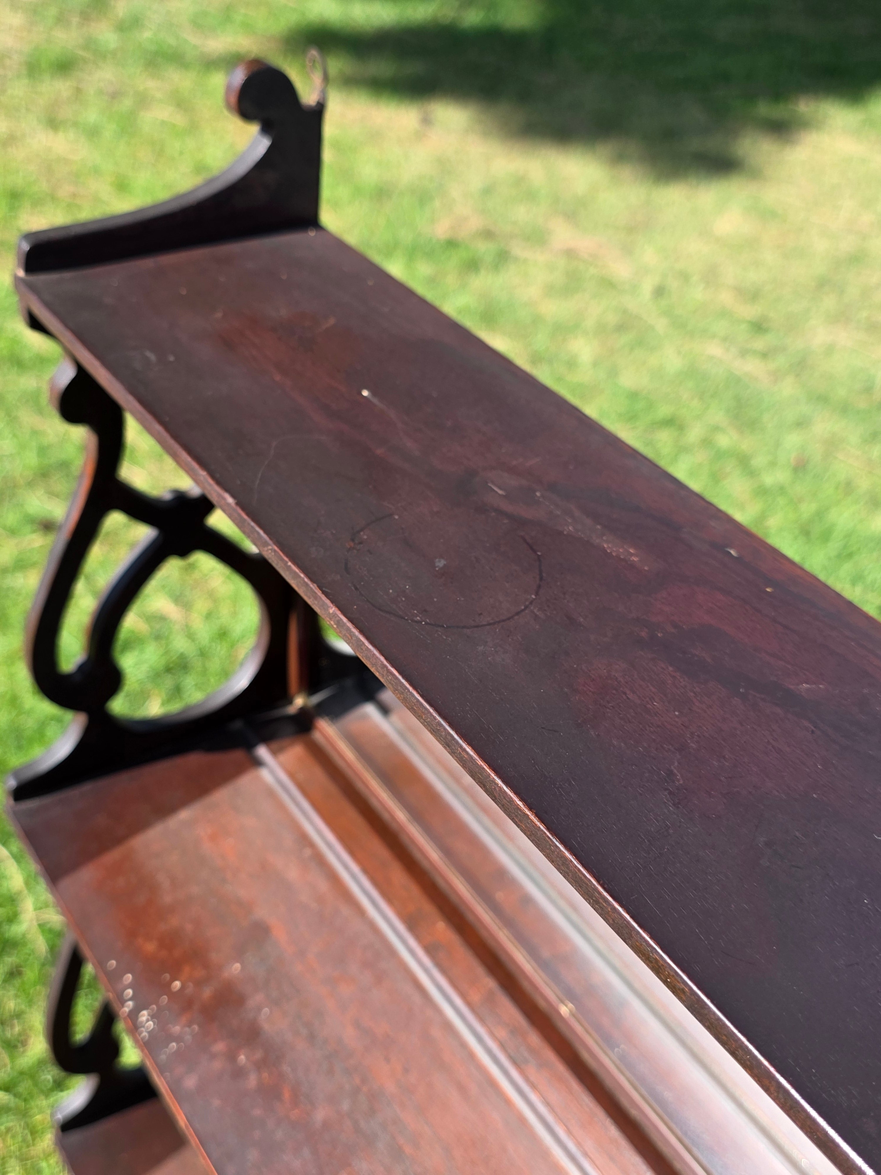 Vintage Mirrored Wall Shelf Fretwork 3 Tier Display Rack Plate Groove Mahogany
