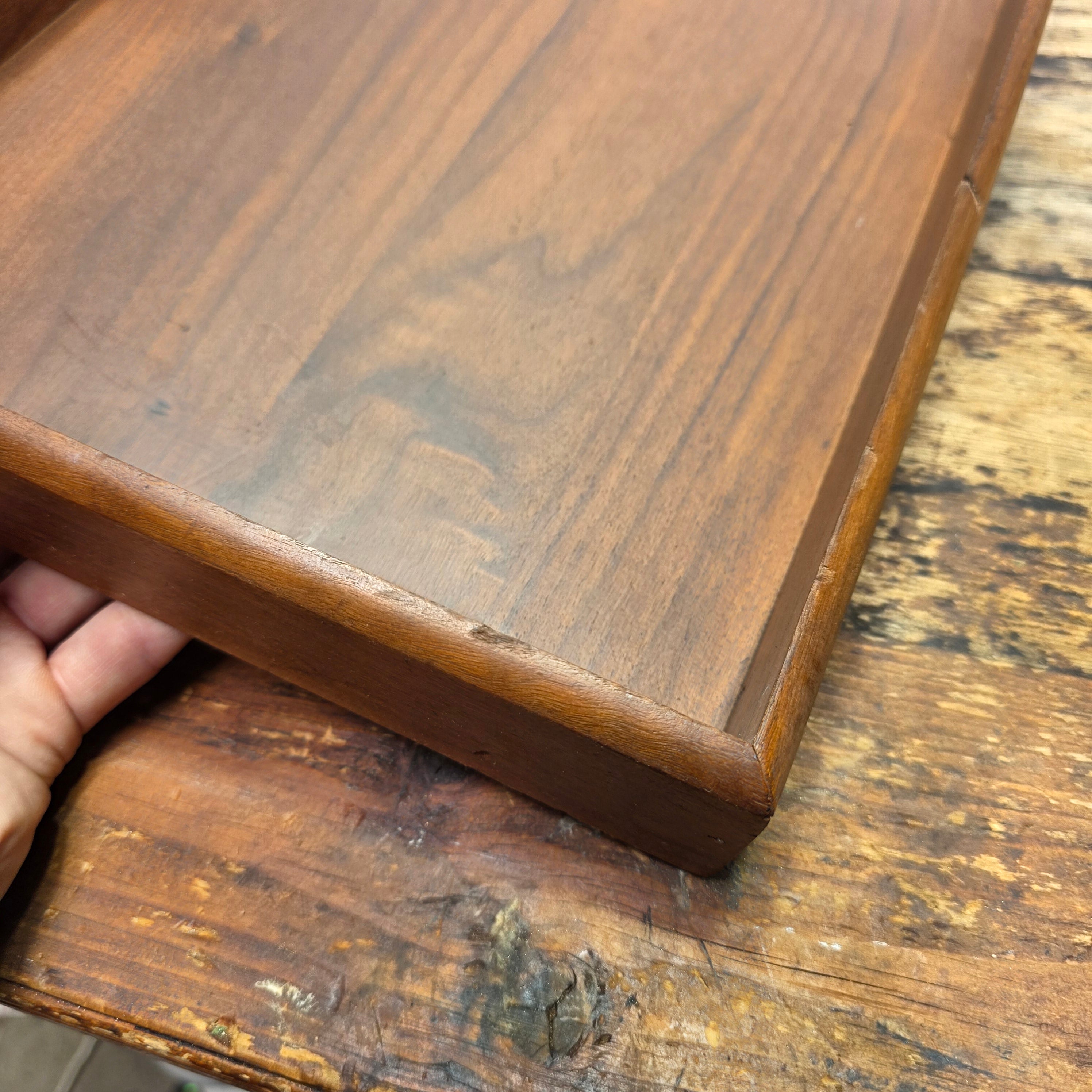 Vintage Carver Wood Products Desk Letter Tray 2 Tier Walnut Oak MCM Damage USA