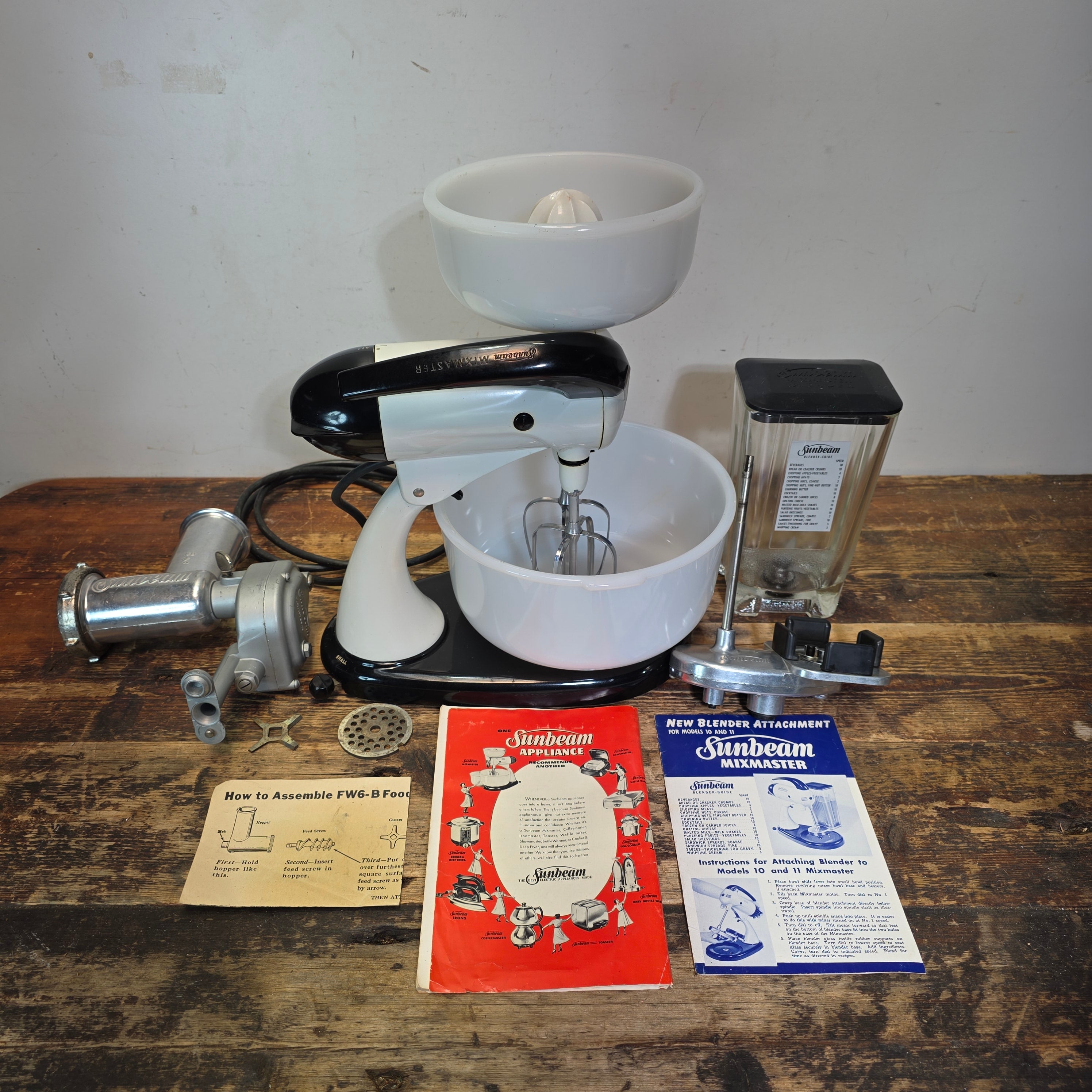 Vintage Sunbeam Mixmaster Model 10 White MCM Stand Mixer Blender Juicer Chopper