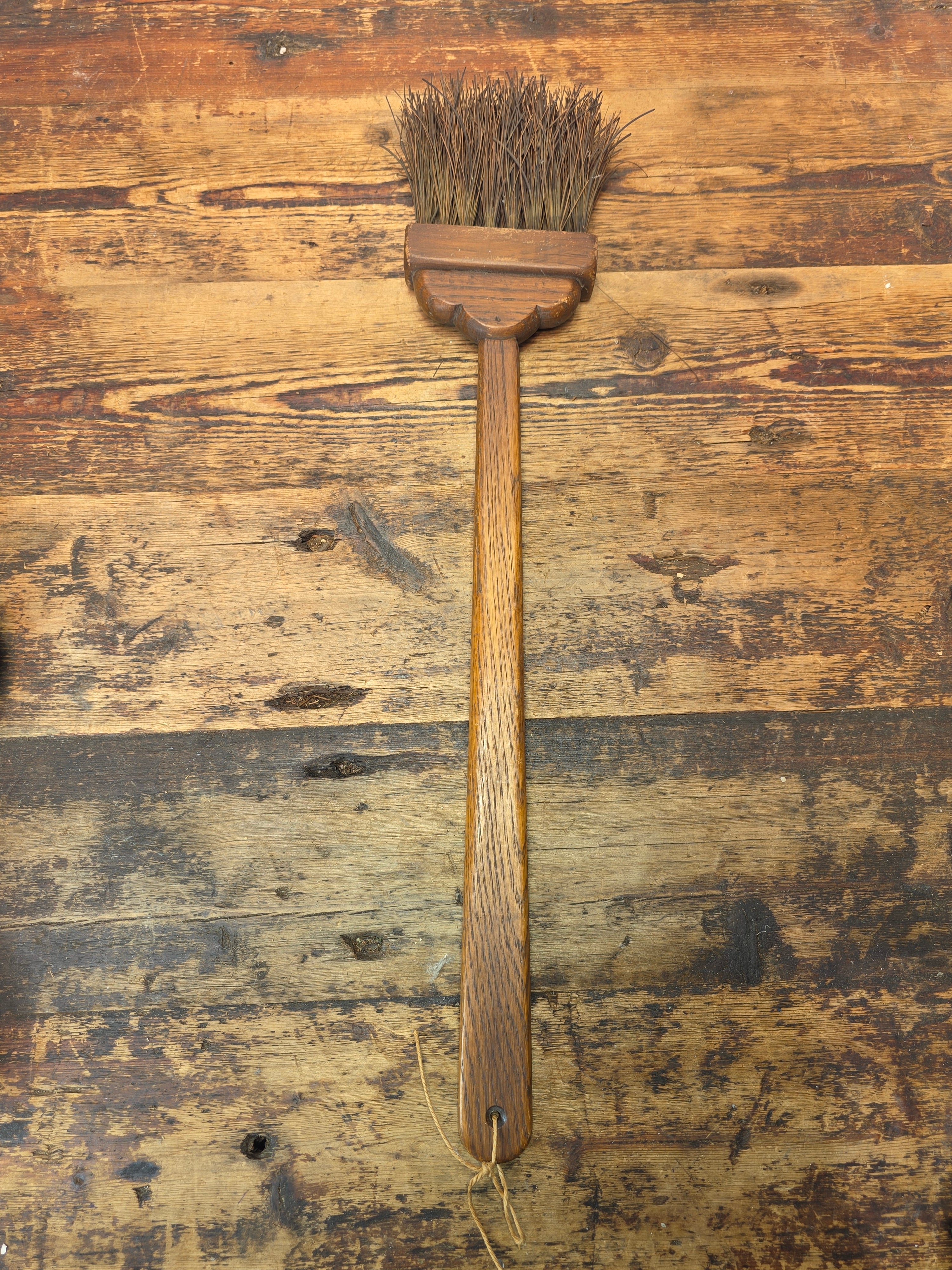 Vintage Fireplace Tool Set Oak Wood Copper Shovel Bellows Brush Wall Mount MCM