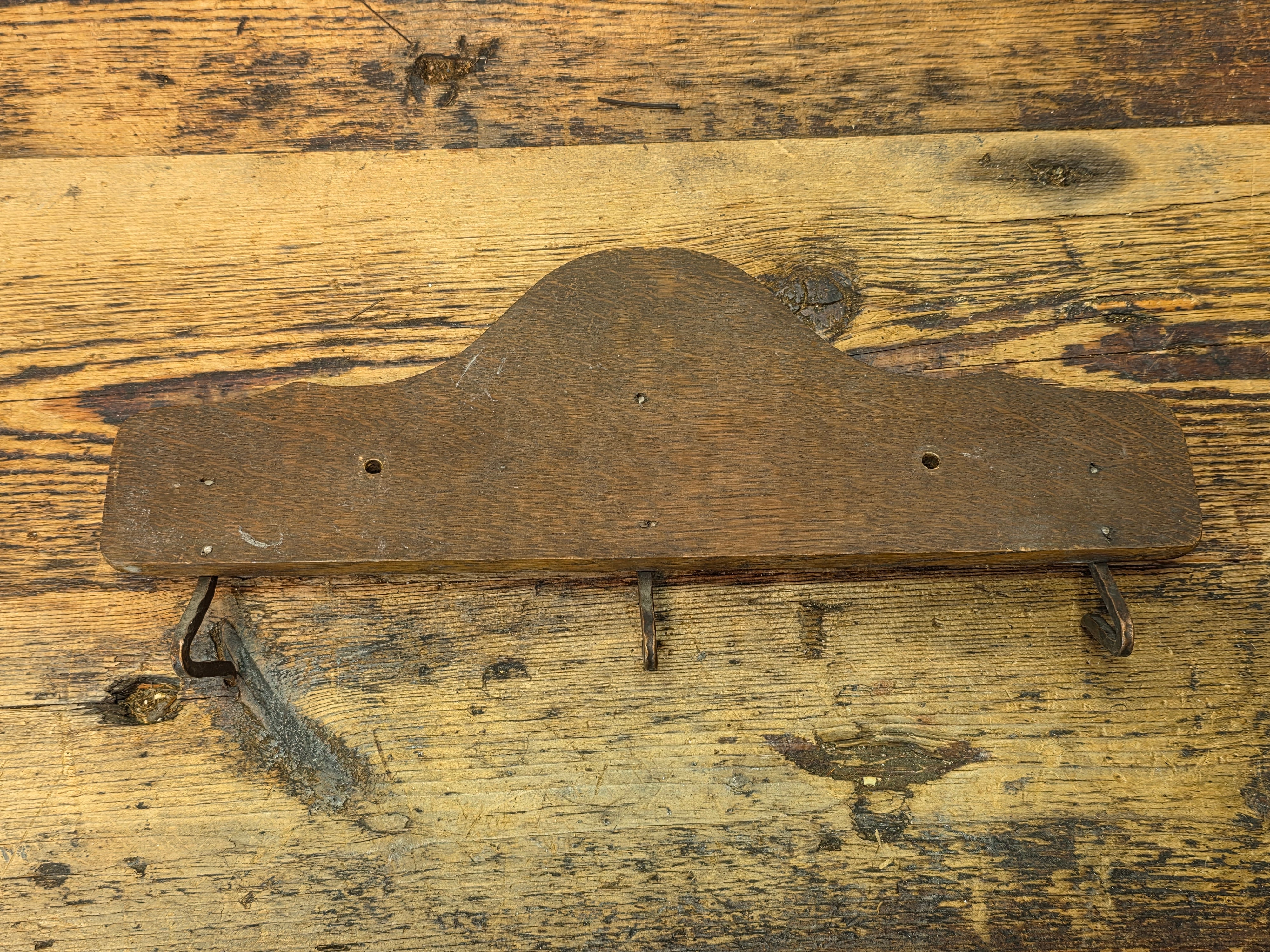 Vintage Fireplace Tool Set Oak Wood Copper Shovel Bellows Brush Wall Mount MCM